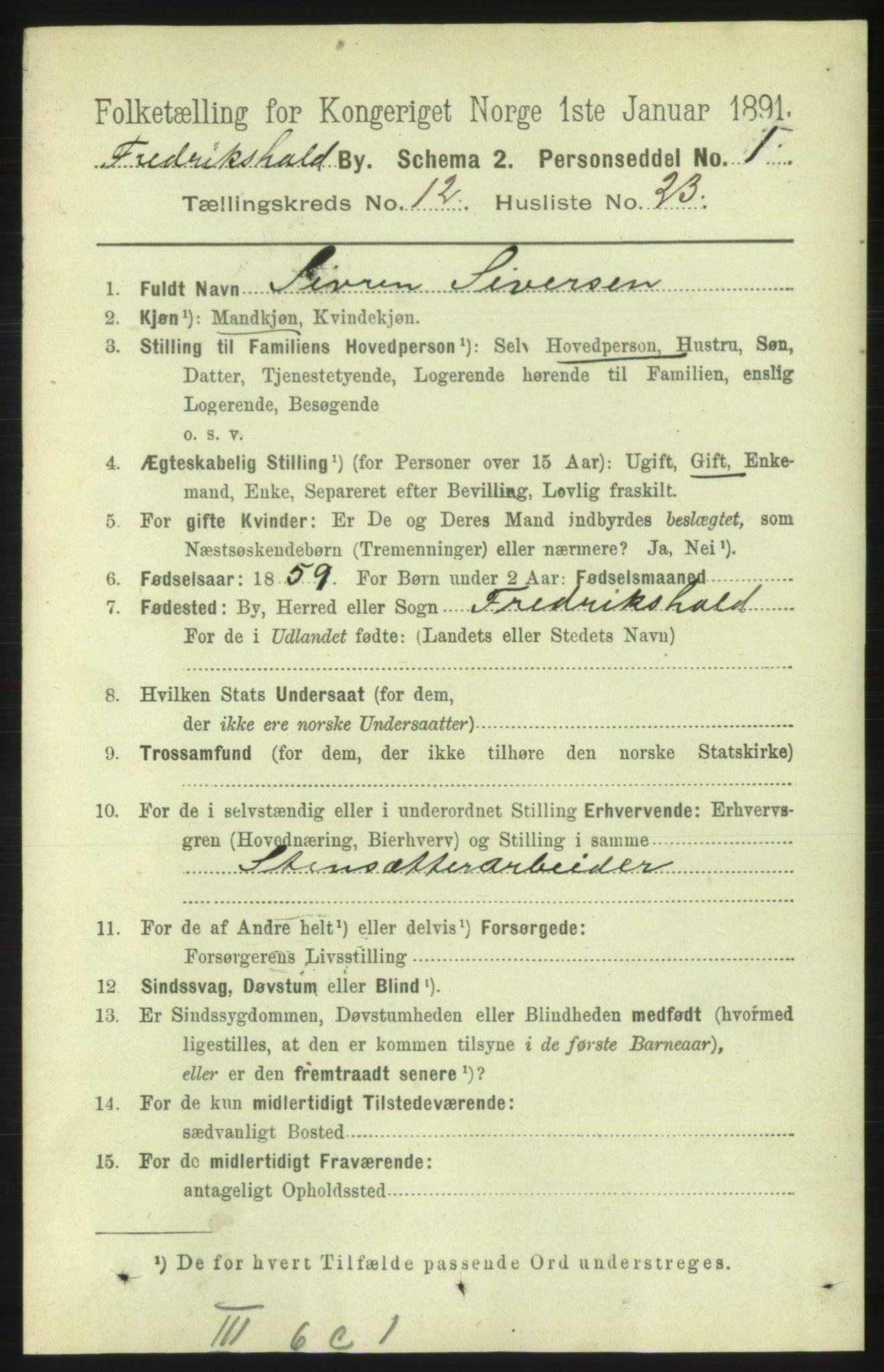 RA, 1891 census for 0101 Fredrikshald, 1891, p. 8563