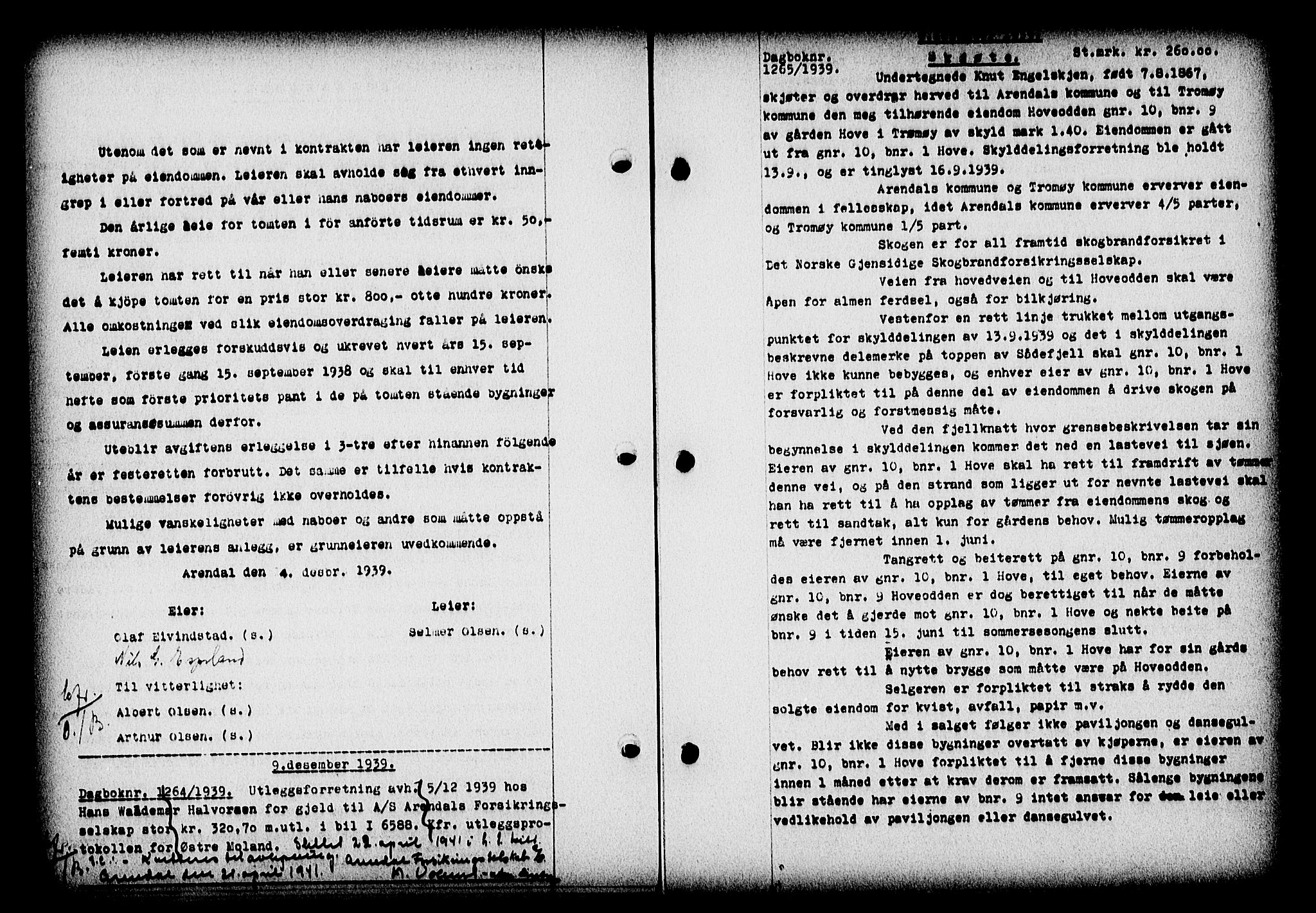Nedenes sorenskriveri, SAK/1221-0006/G/Gb/Gba/L0047: Mortgage book no. A-I, 1939-1940, Diary no: : 1265/1939