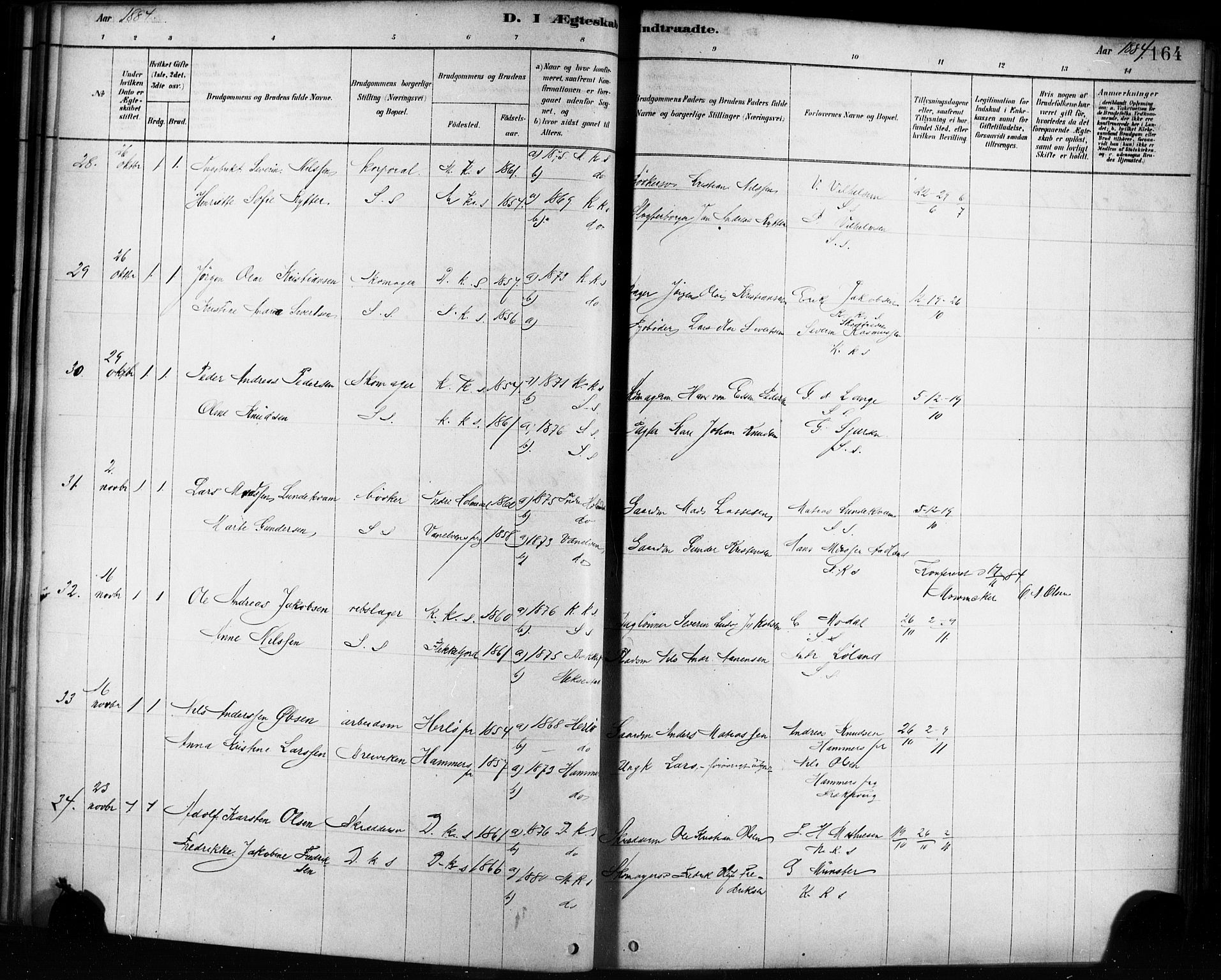 Sandviken Sokneprestembete, AV/SAB-A-77601/H/Ha/L0002: Parish register (official) no. A 2, 1878-1896, p. 164