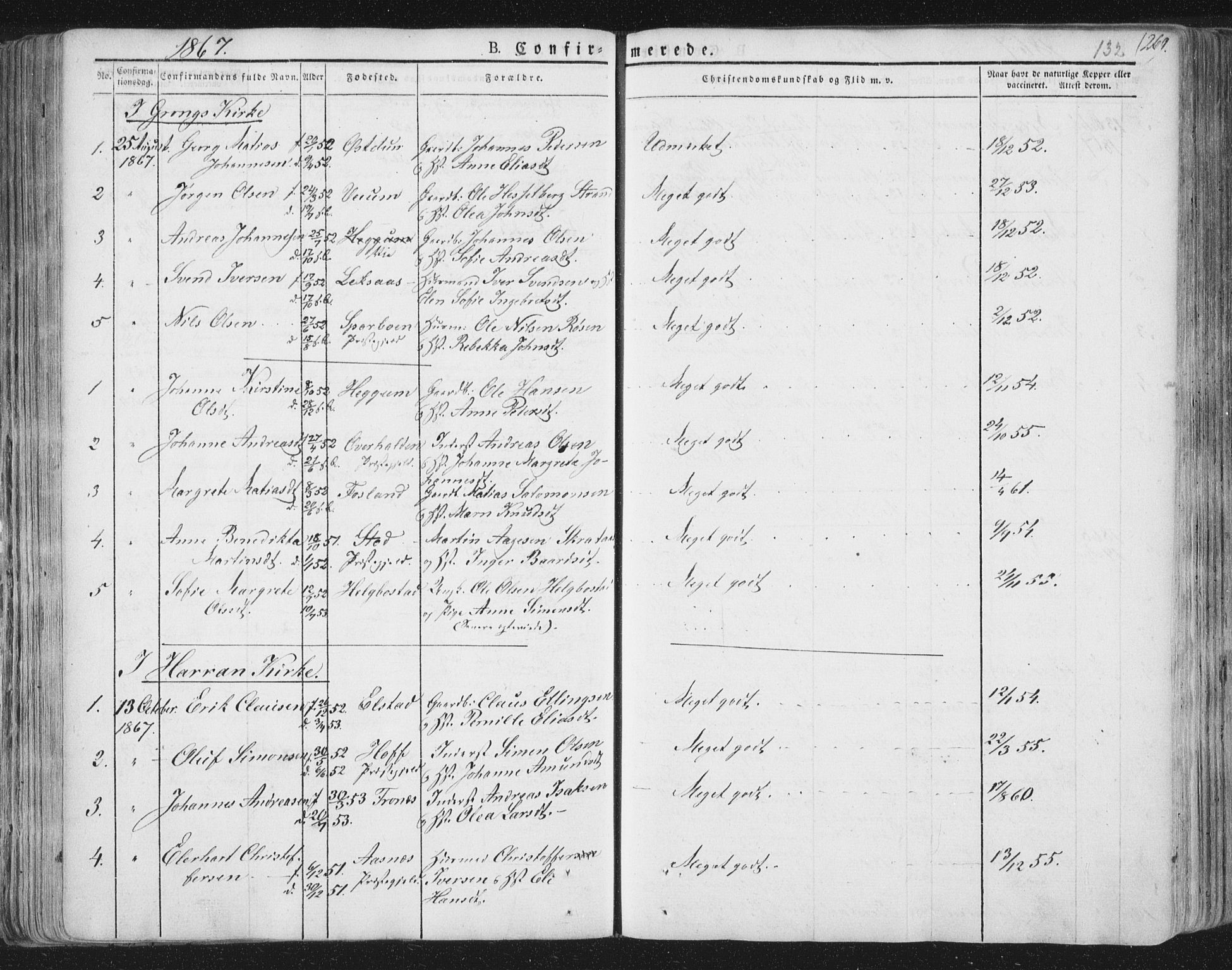 Ministerialprotokoller, klokkerbøker og fødselsregistre - Nord-Trøndelag, SAT/A-1458/758/L0513: Parish register (official) no. 758A02 /1, 1839-1868, p. 132