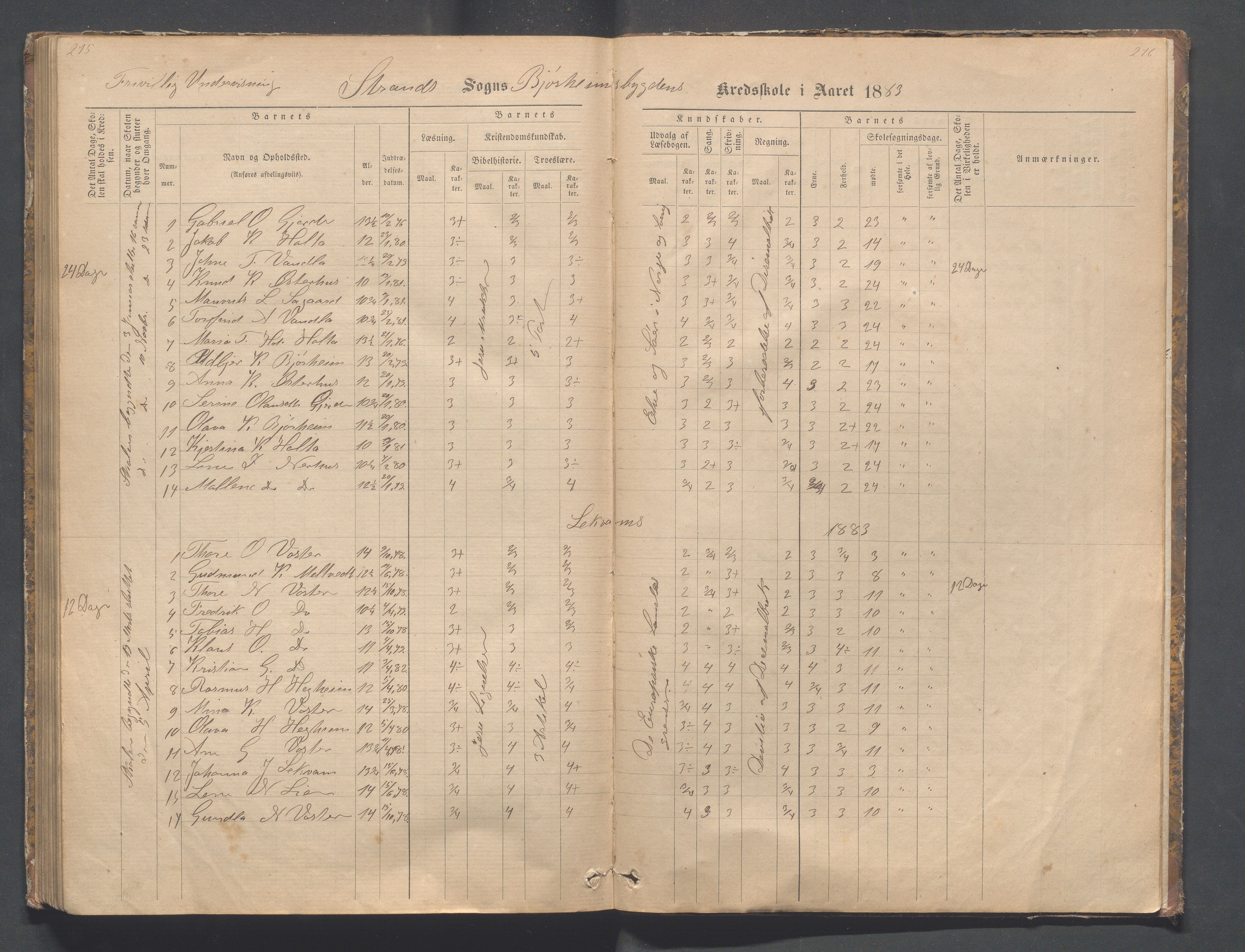 Strand kommune - Bjørheimsbygd skole, IKAR/A-147/H/L0001: Skoleprotokoll for Bjørheimsbygd,Lekvam og Hidle krets, 1873-1884, p. 275-276