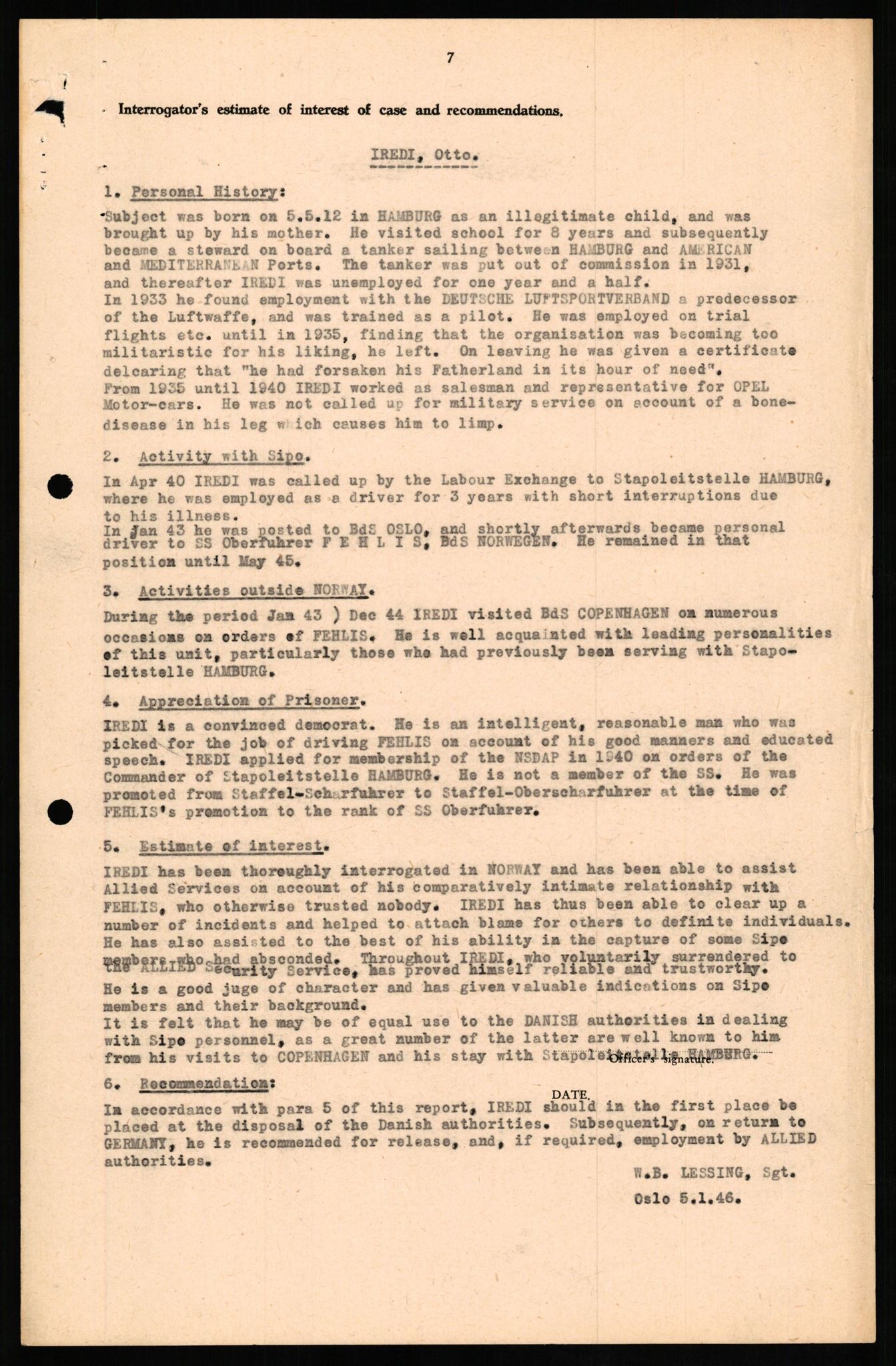 Forsvaret, Forsvarets overkommando II, RA/RAFA-3915/D/Db/L0014: CI Questionaires. Tyske okkupasjonsstyrker i Norge. Tyskere., 1945-1946, p. 414