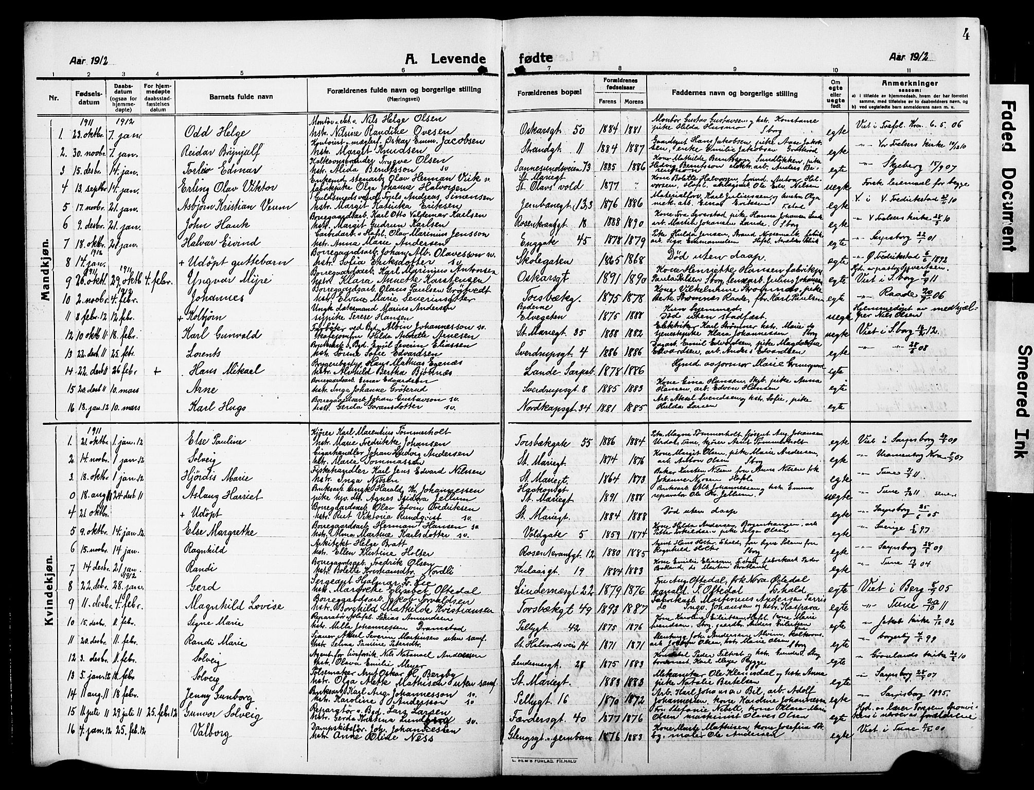 Sarpsborg prestekontor Kirkebøker, AV/SAO-A-2006/G/Ga/L0002: Parish register (copy) no. 2, 1912-1931, p. 4