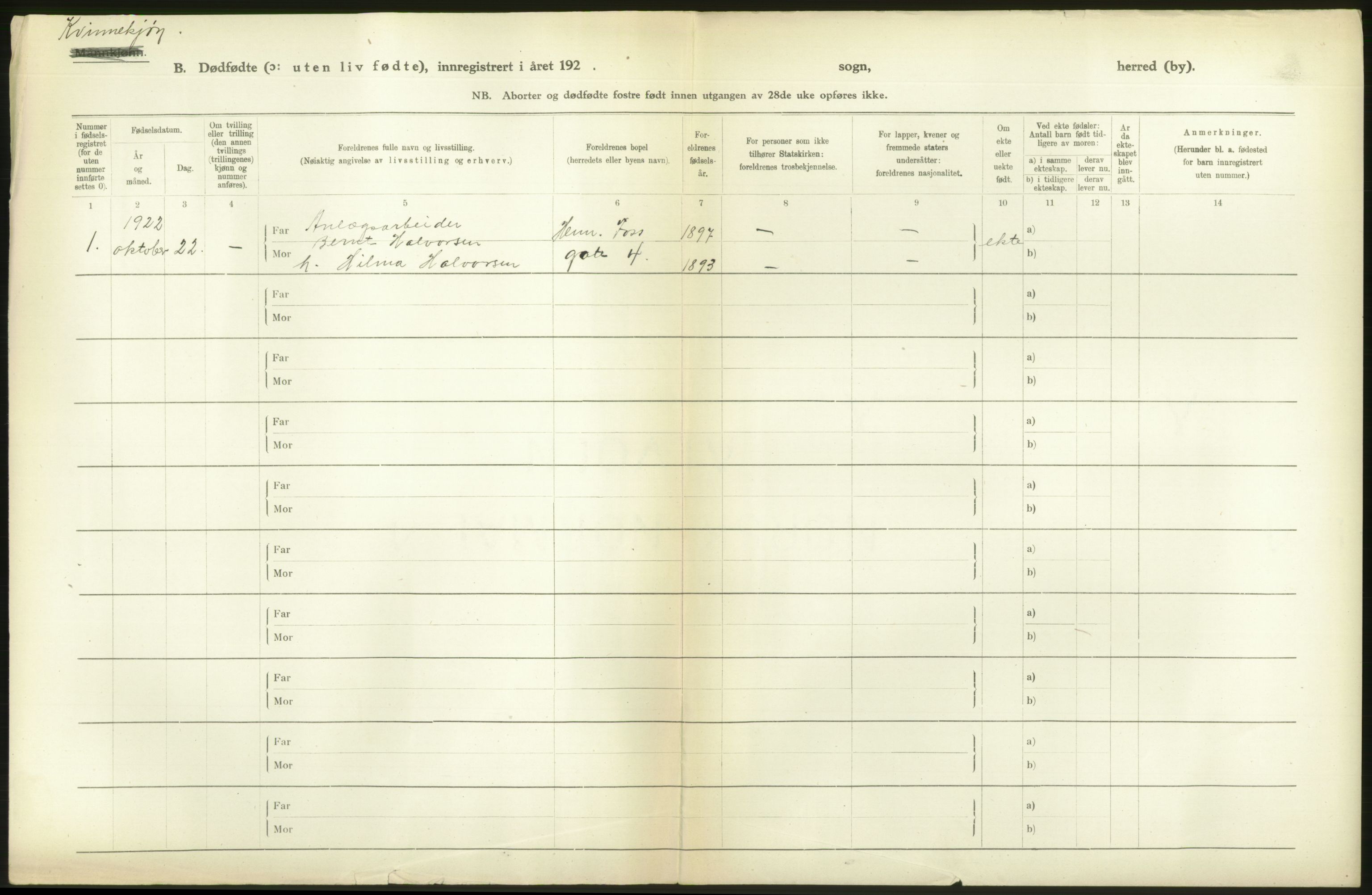 Statistisk sentralbyrå, Sosiodemografiske emner, Befolkning, RA/S-2228/D/Df/Dfc/Dfcb/L0010: Kristiania: Døde, dødfødte, 1922, p. 44