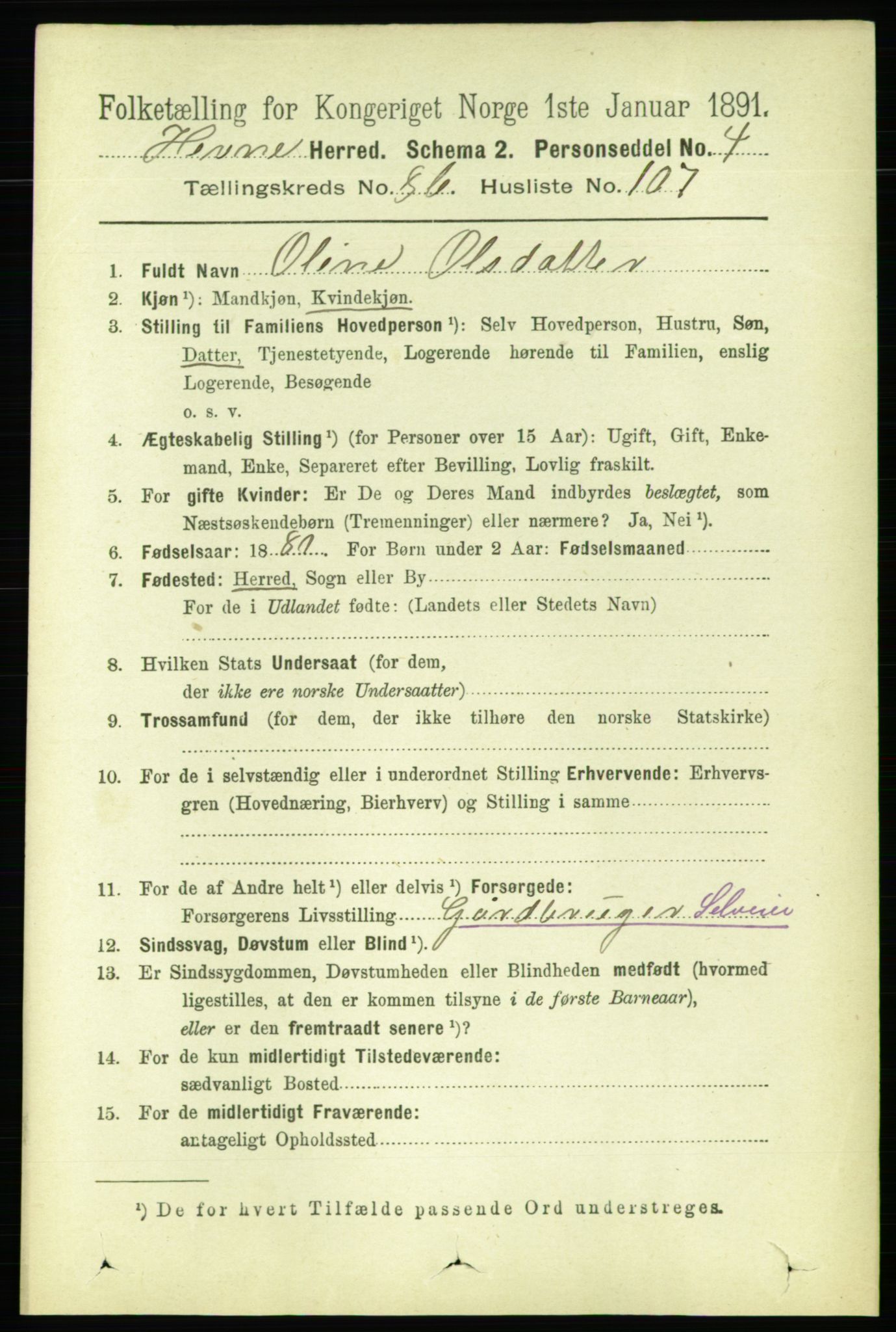 RA, 1891 census for 1612 Hemne, 1891, p. 5638