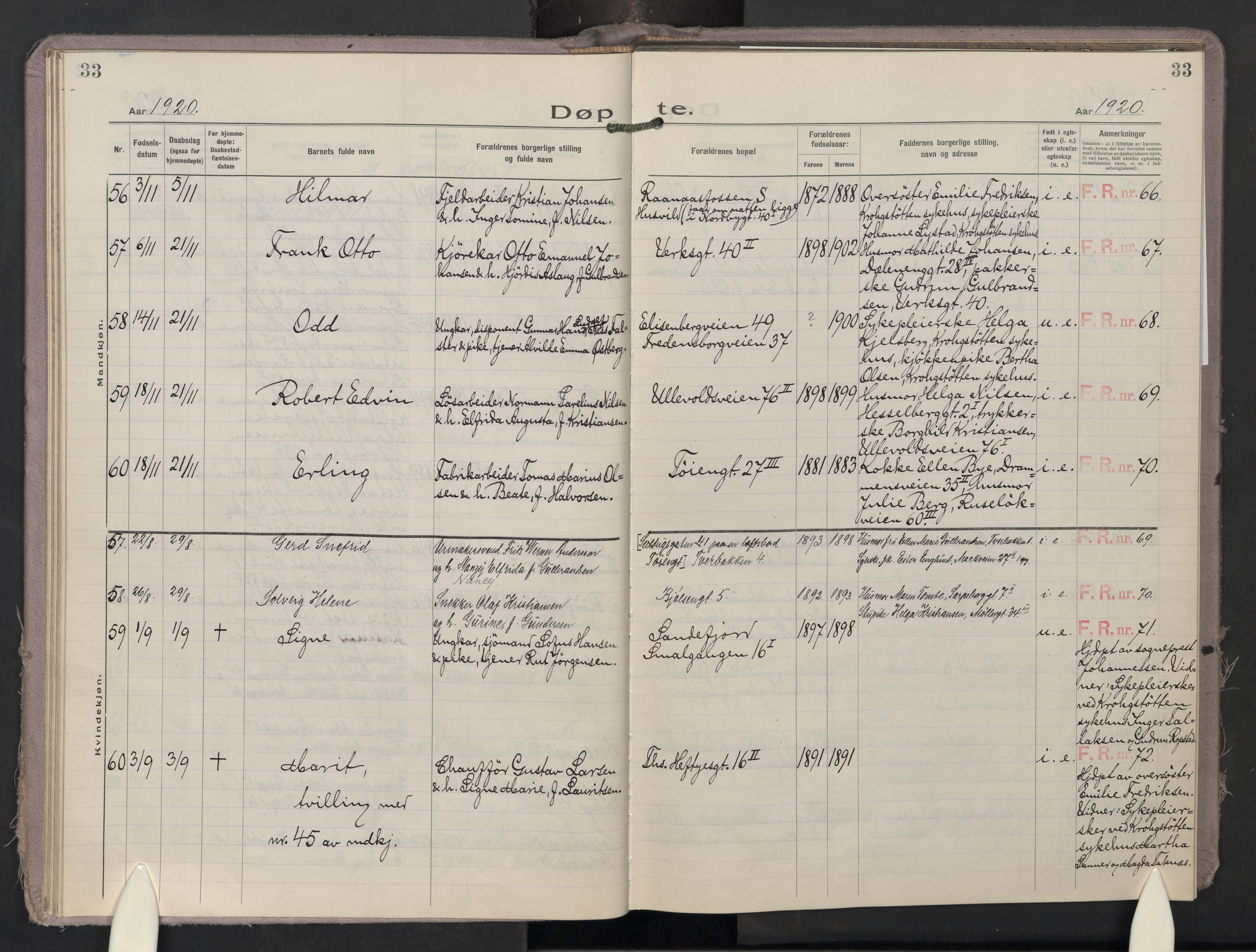 Krohgstøtten sykehusprest Kirkebøker, SAO/A-10854/F/Fa/L0005: Parish register (official) no. 5, 1918-1959, p. 33