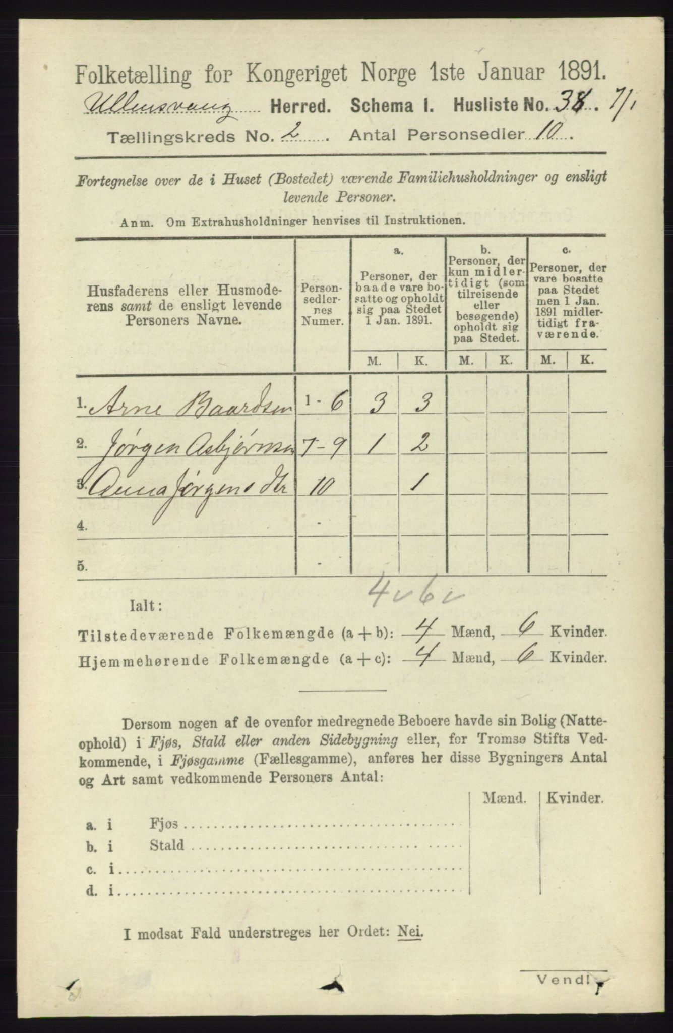 RA, 1891 census for 1230 Ullensvang, 1891, p. 319