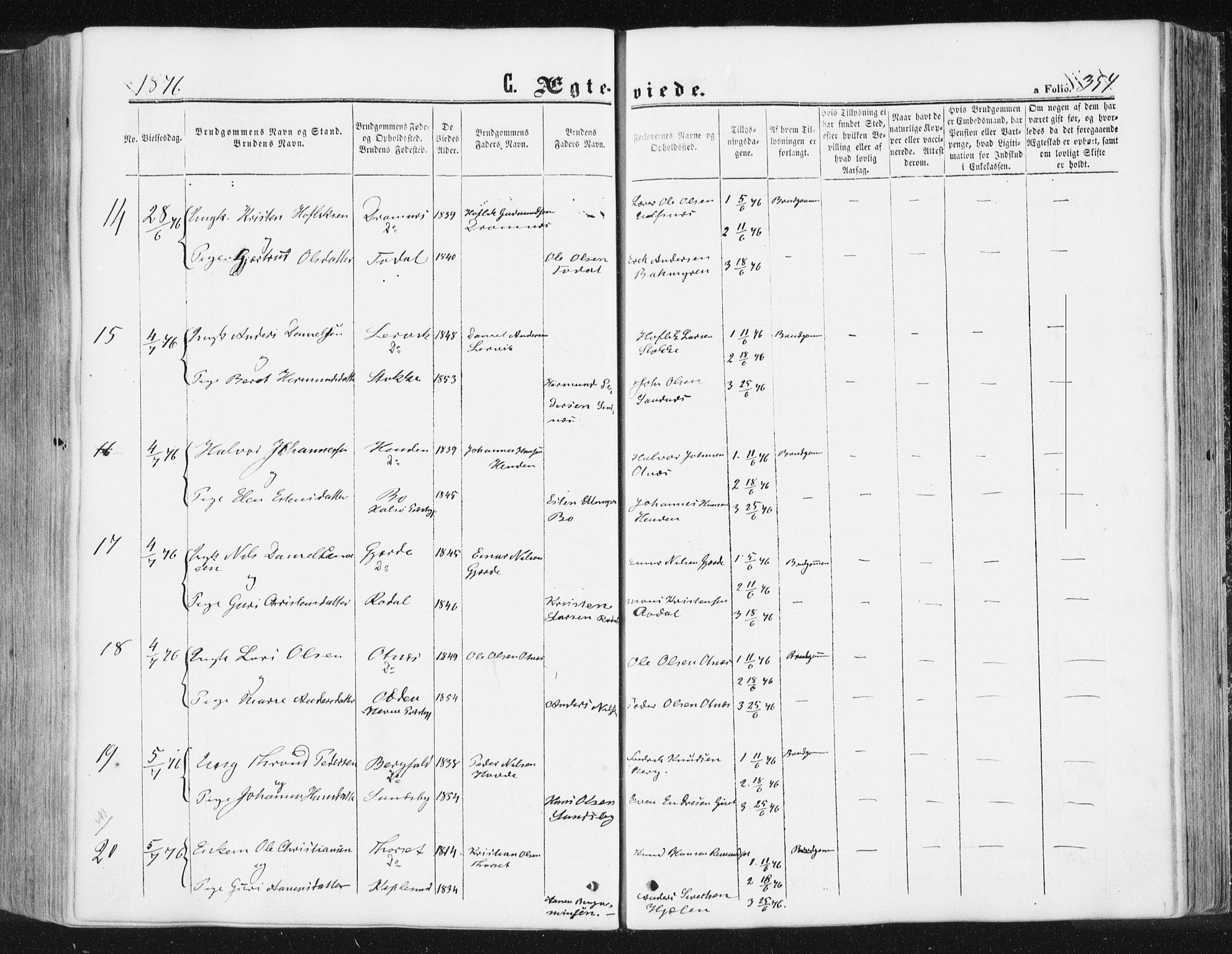 Ministerialprotokoller, klokkerbøker og fødselsregistre - Møre og Romsdal, SAT/A-1454/578/L0905: Parish register (official) no. 578A04, 1859-1877, p. 354