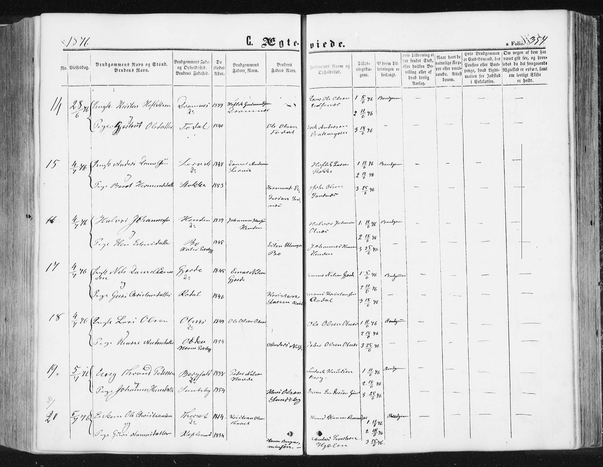 Ministerialprotokoller, klokkerbøker og fødselsregistre - Møre og Romsdal, AV/SAT-A-1454/578/L0905: Parish register (official) no. 578A04, 1859-1877, p. 354