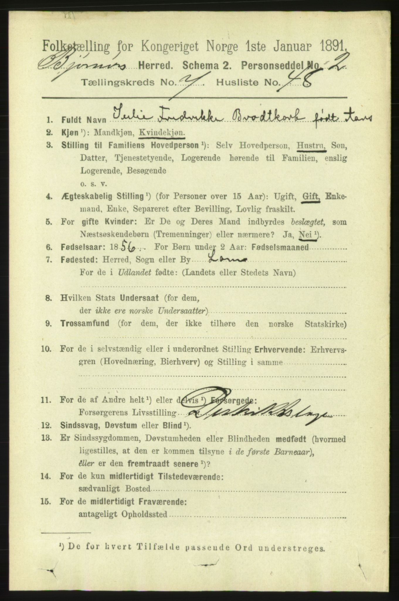 RA, 1891 census for 1632 Bjørnør, 1891, p. 3314