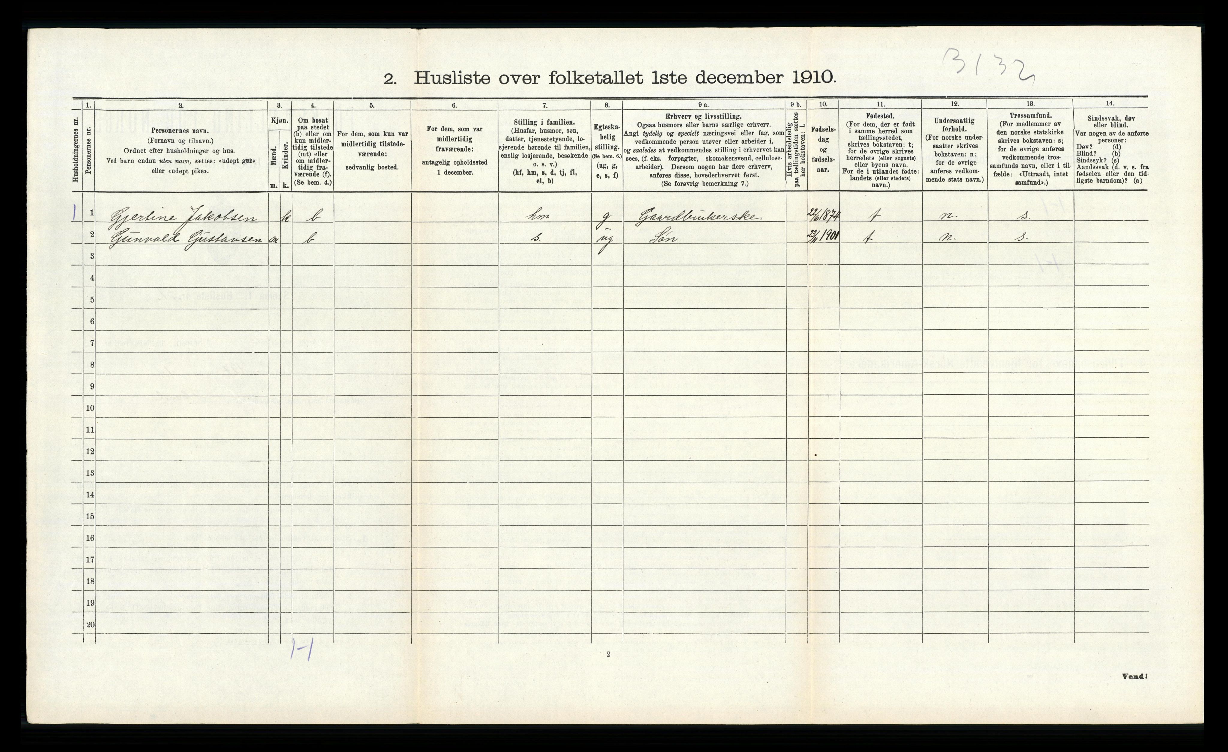 RA, 1910 census for Lyngdal, 1910, p. 847