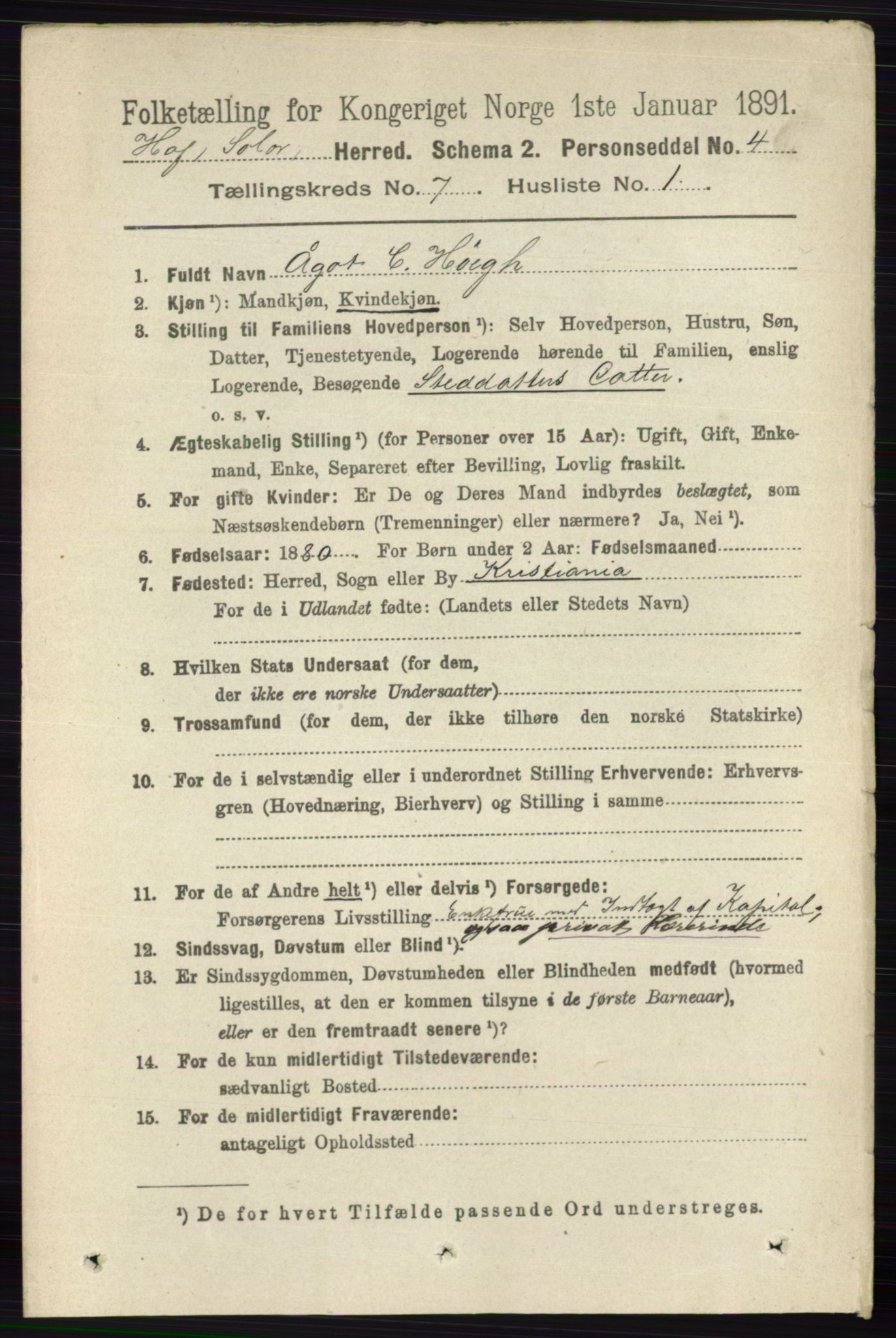 RA, 1891 census for 0424 Hof, 1891, p. 2727