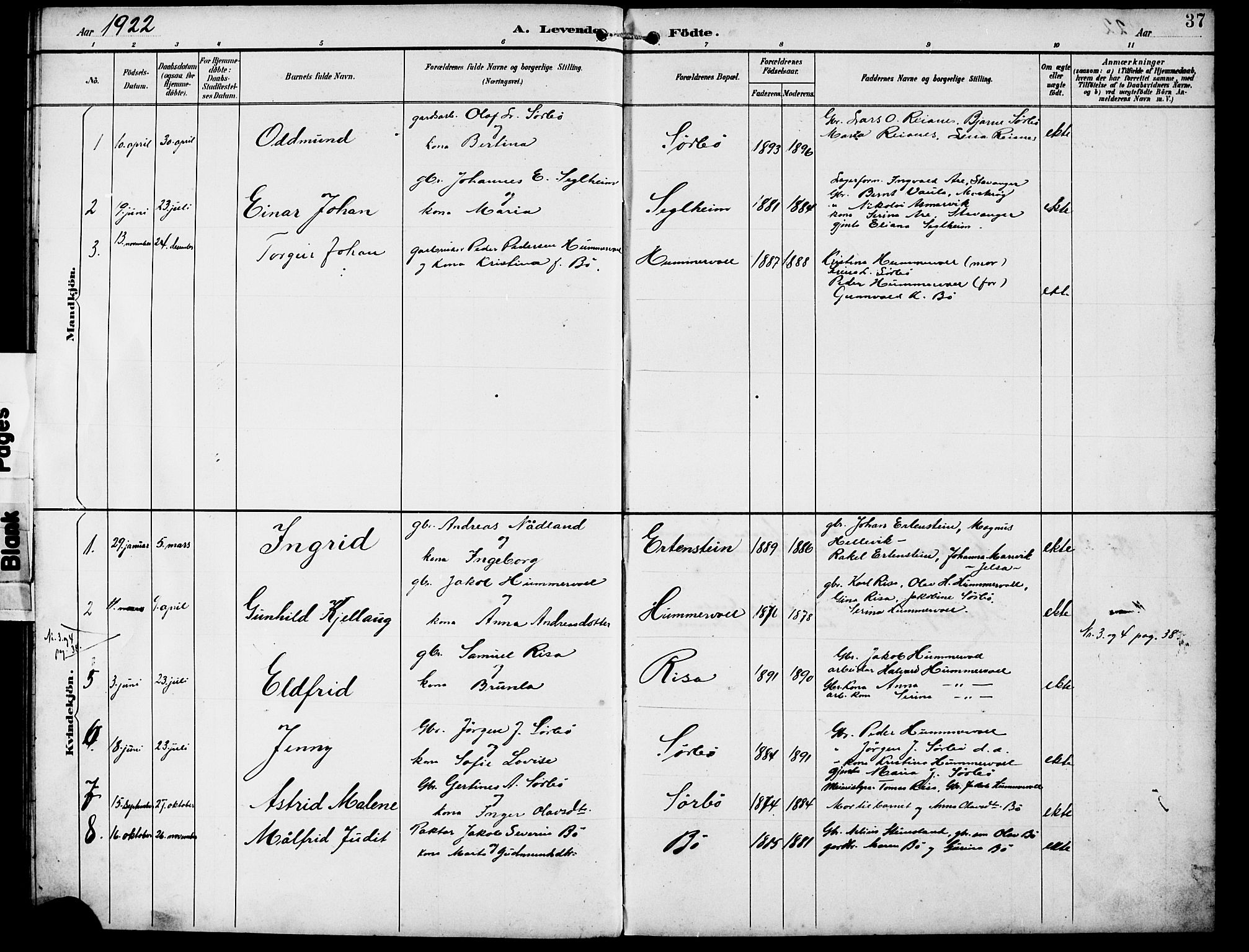 Rennesøy sokneprestkontor, SAST/A -101827/H/Ha/Hab/L0012: Parish register (copy) no. B 11, 1894-1924, p. 37