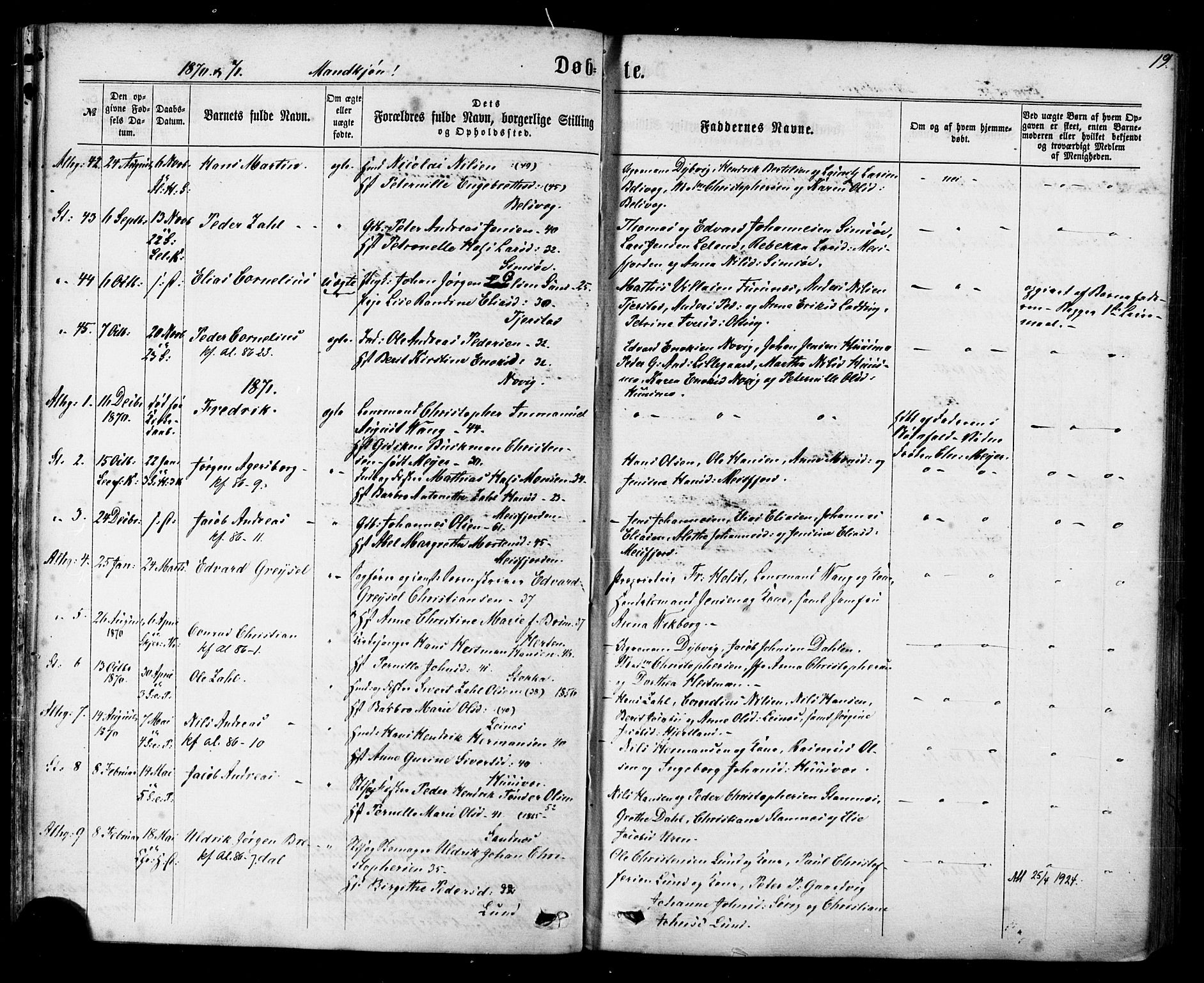 Ministerialprotokoller, klokkerbøker og fødselsregistre - Nordland, AV/SAT-A-1459/830/L0449: Parish register (official) no. 830A13, 1866-1886, p. 19