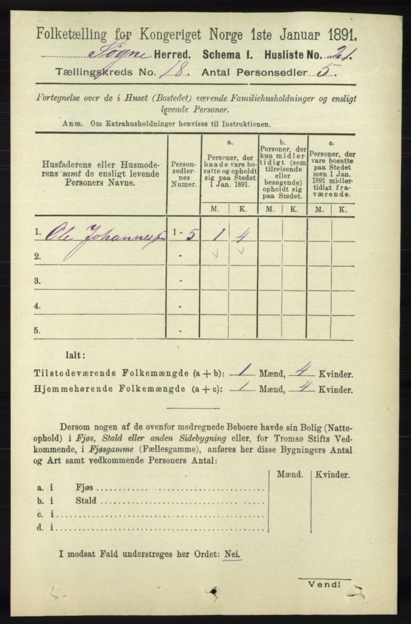 RA, 1891 census for 1018 Søgne, 1891, p. 4723