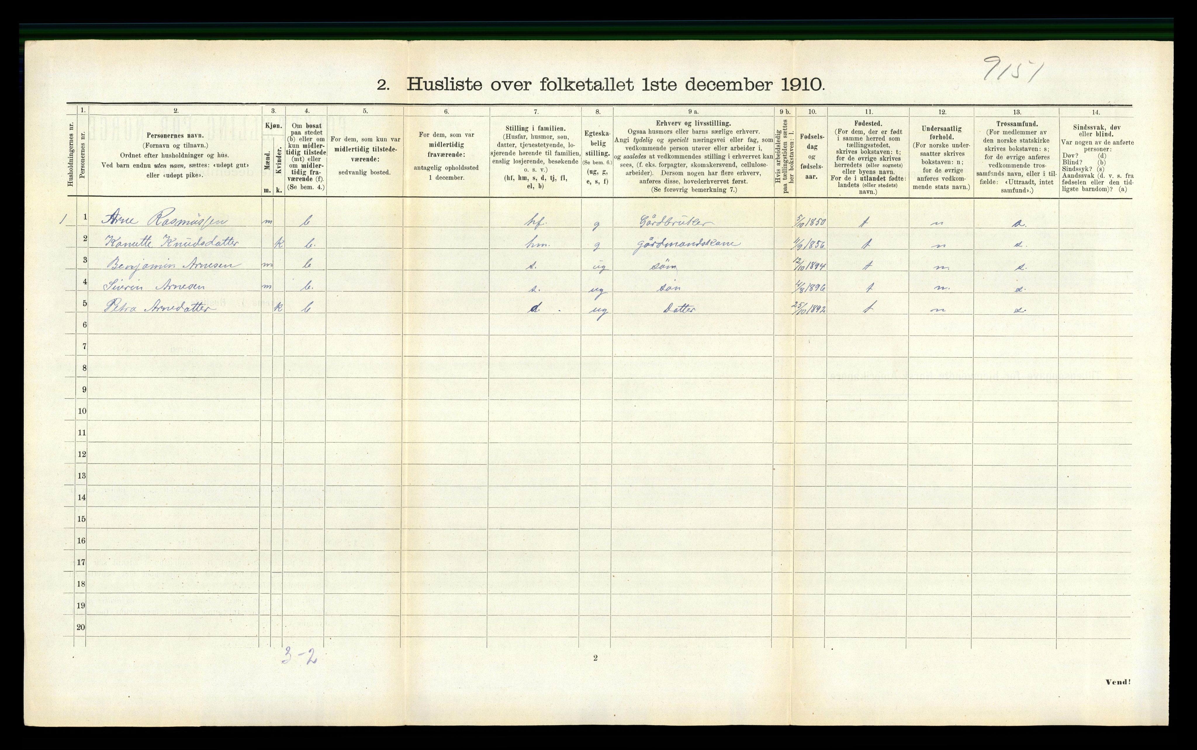 RA, 1910 census for Vanylven, 1910, p. 862