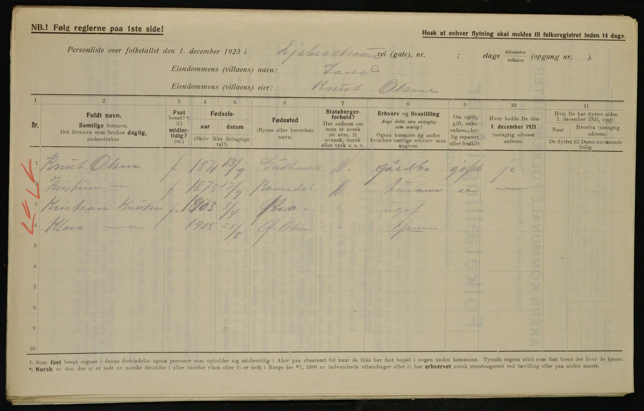 , Municipal Census 1923 for Aker, 1923, p. 41509