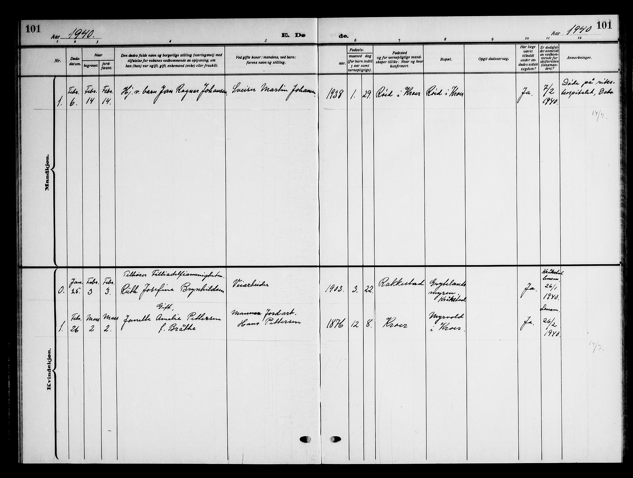 Ås prestekontor Kirkebøker, AV/SAO-A-10894/G/Gc/L0002: Parish register (copy) no. III 2, 1925-1951, p. 101