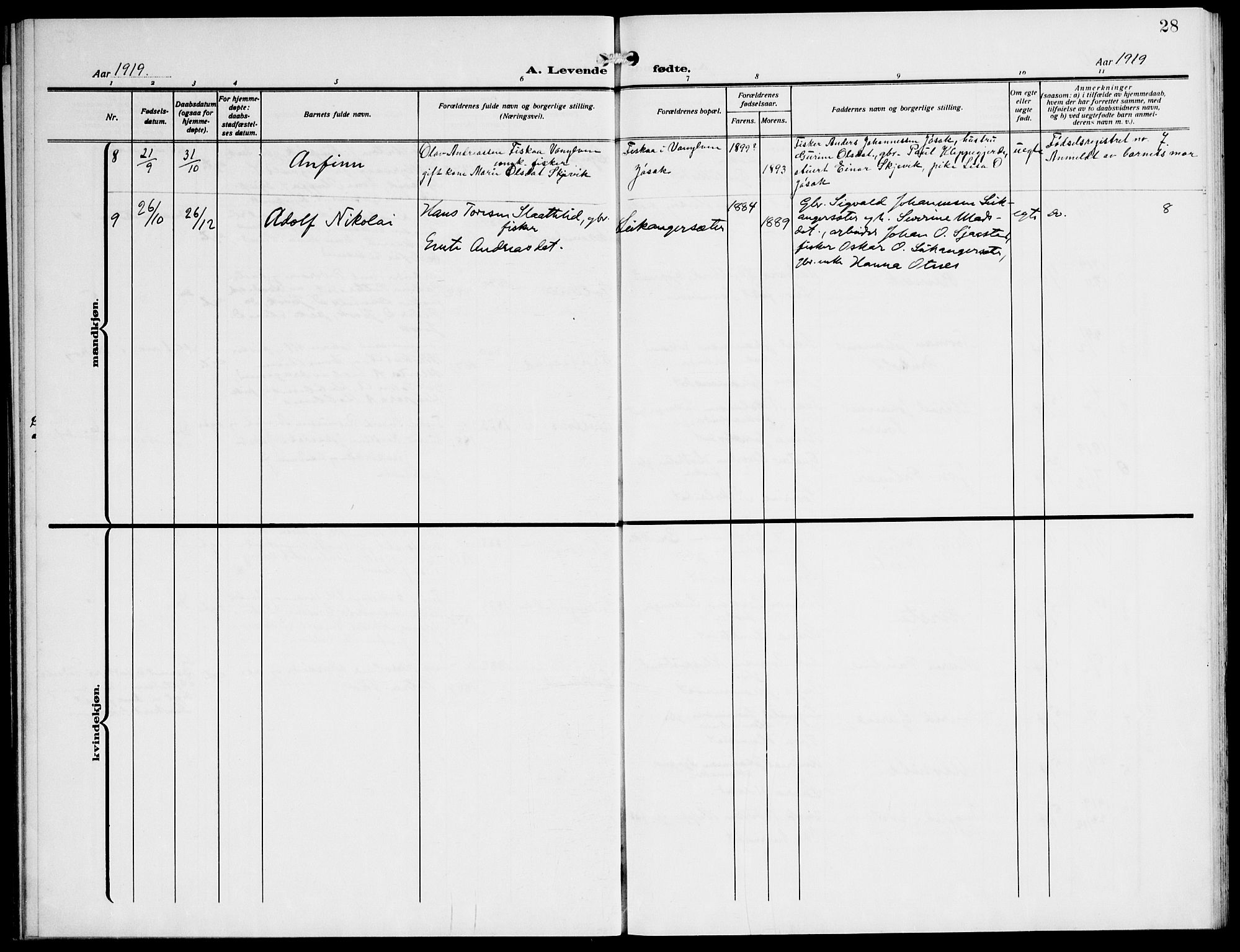 Ministerialprotokoller, klokkerbøker og fødselsregistre - Møre og Romsdal, AV/SAT-A-1454/508/L0096: Parish register (official) no. 508A03, 1911-1920, p. 28