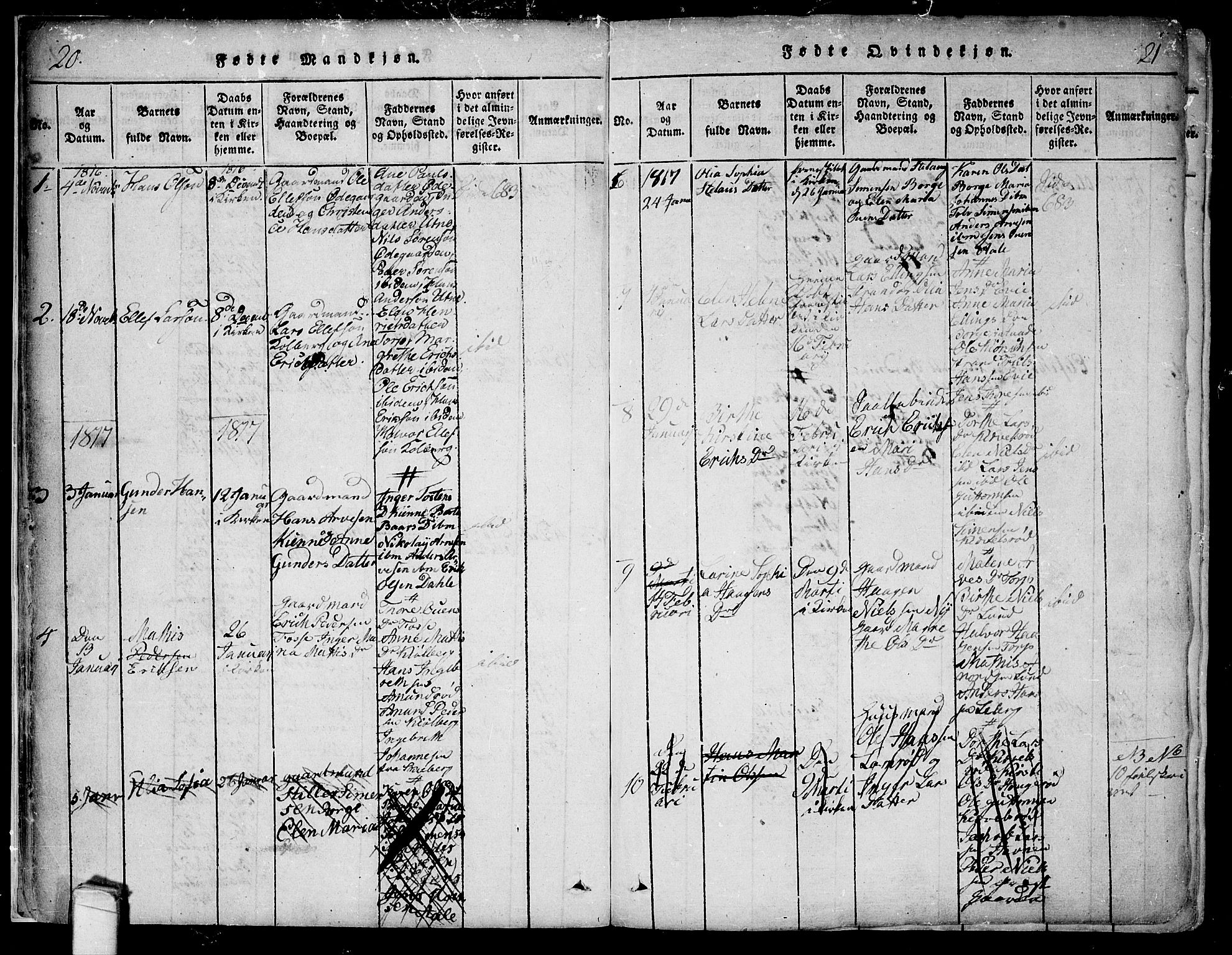 Onsøy prestekontor Kirkebøker, SAO/A-10914/F/Fa/L0002: Parish register (official) no. I 2, 1814-1840, p. 20-21