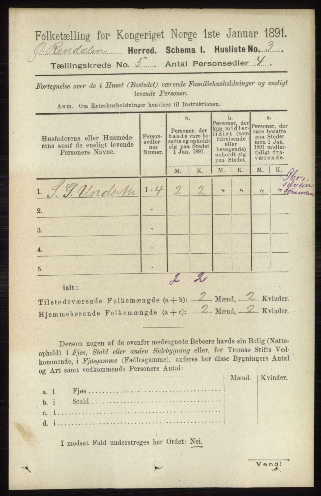 RA, 1891 census for 0433 Øvre Rendal, 1891, p. 1267