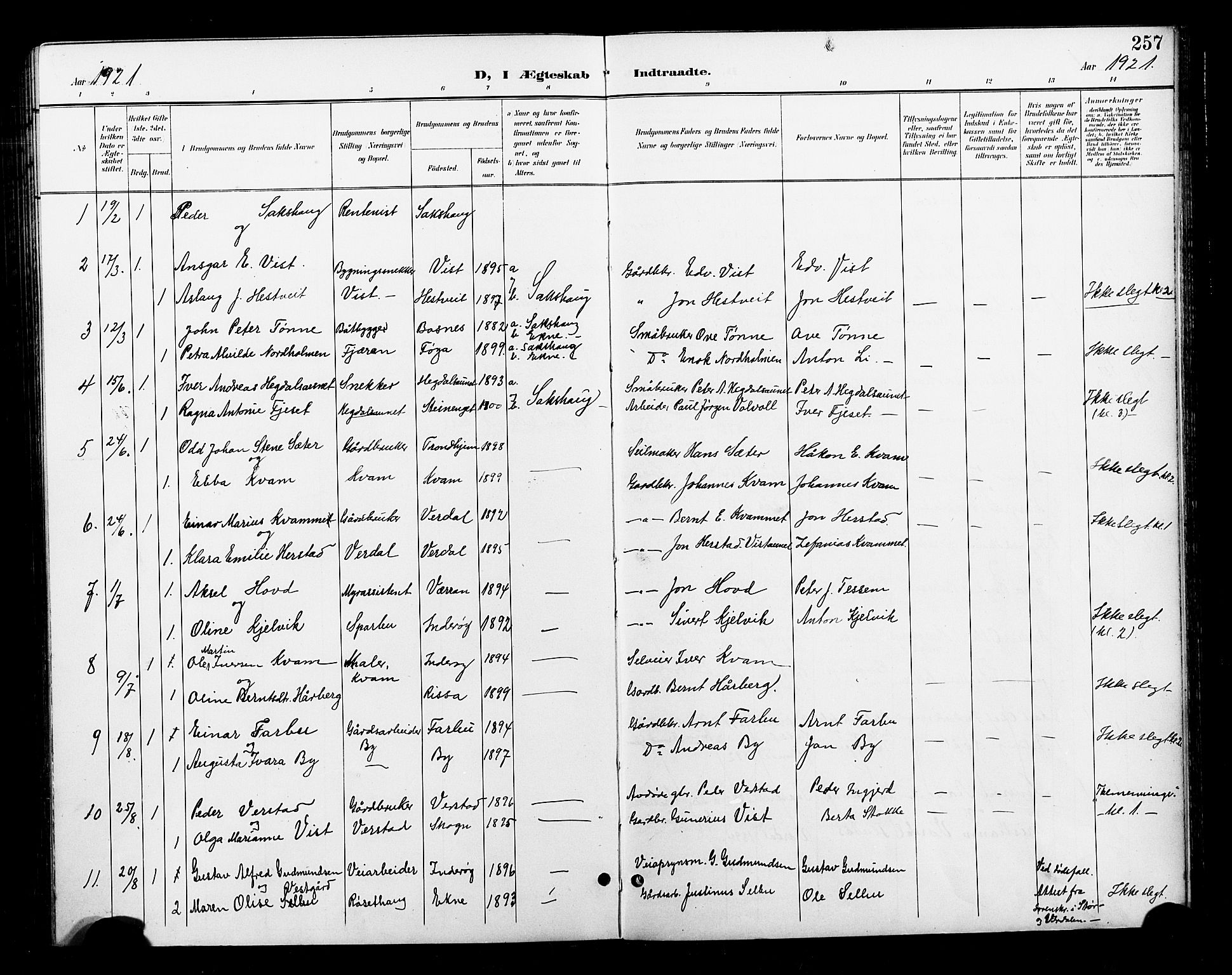 Ministerialprotokoller, klokkerbøker og fødselsregistre - Nord-Trøndelag, SAT/A-1458/730/L0302: Parish register (copy) no. 730C05, 1898-1924, p. 257