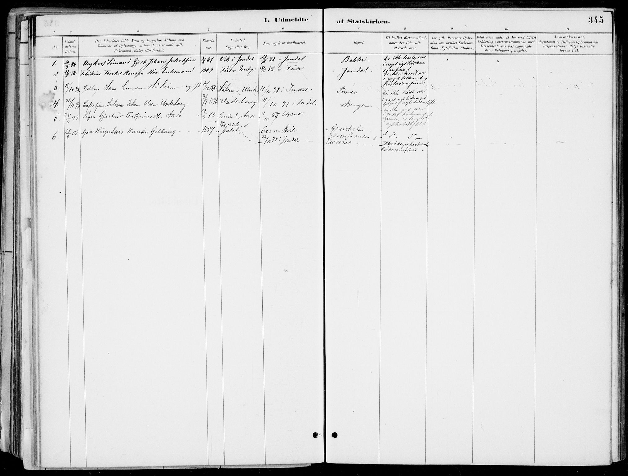 Strandebarm sokneprestembete, SAB/A-78401/H/Haa: Parish register (official) no. E  1, 1886-1908, p. 345