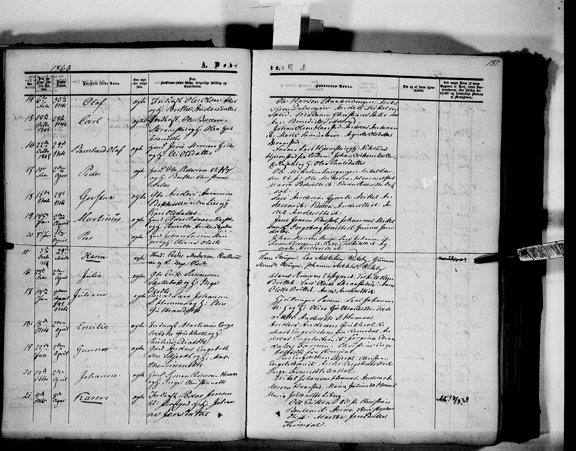 Vang prestekontor, Hedmark, SAH/PREST-008/H/Ha/Haa/L0012: Parish register (official) no. 12, 1855-1870, p. 137