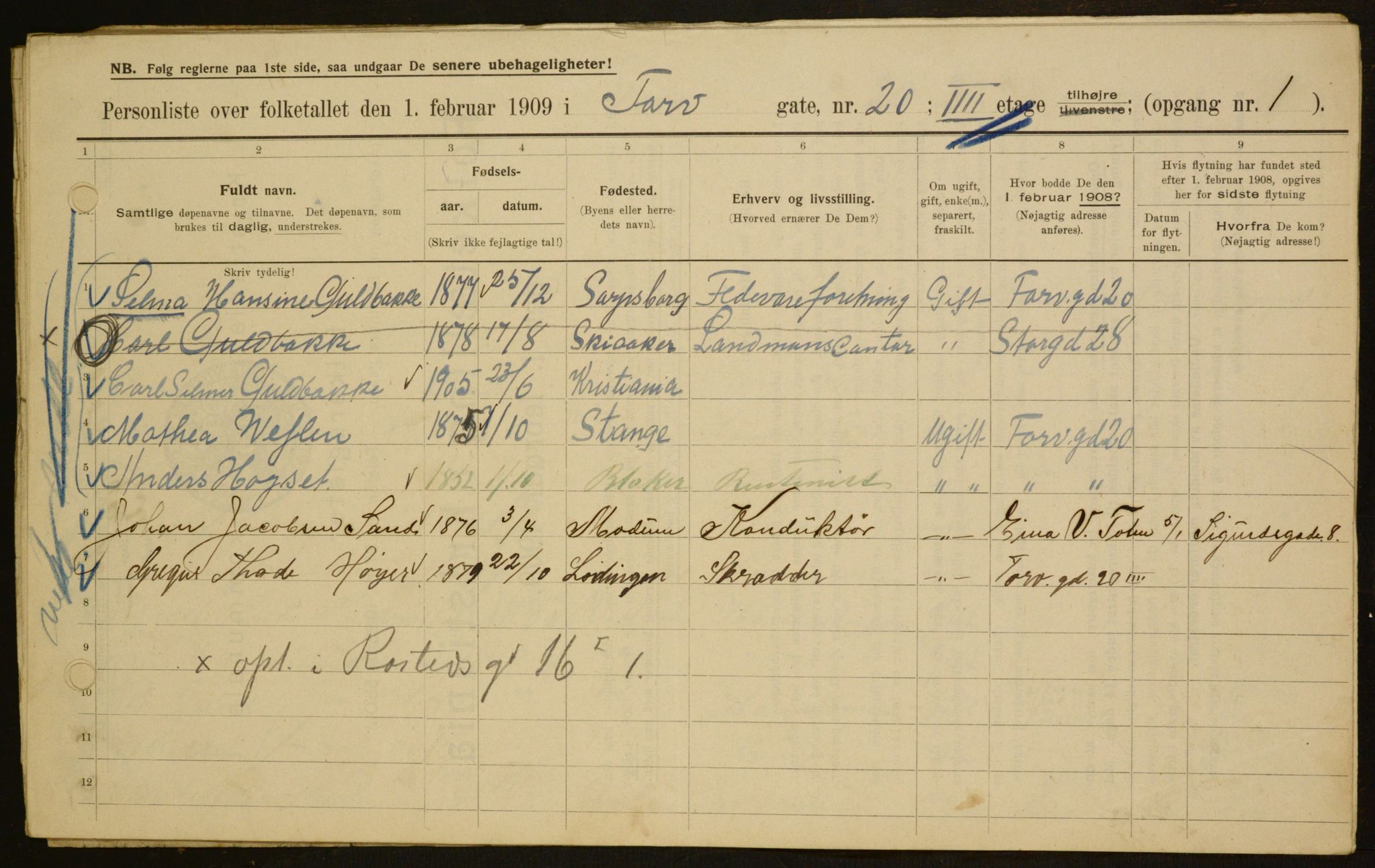 OBA, Municipal Census 1909 for Kristiania, 1909, p. 103462