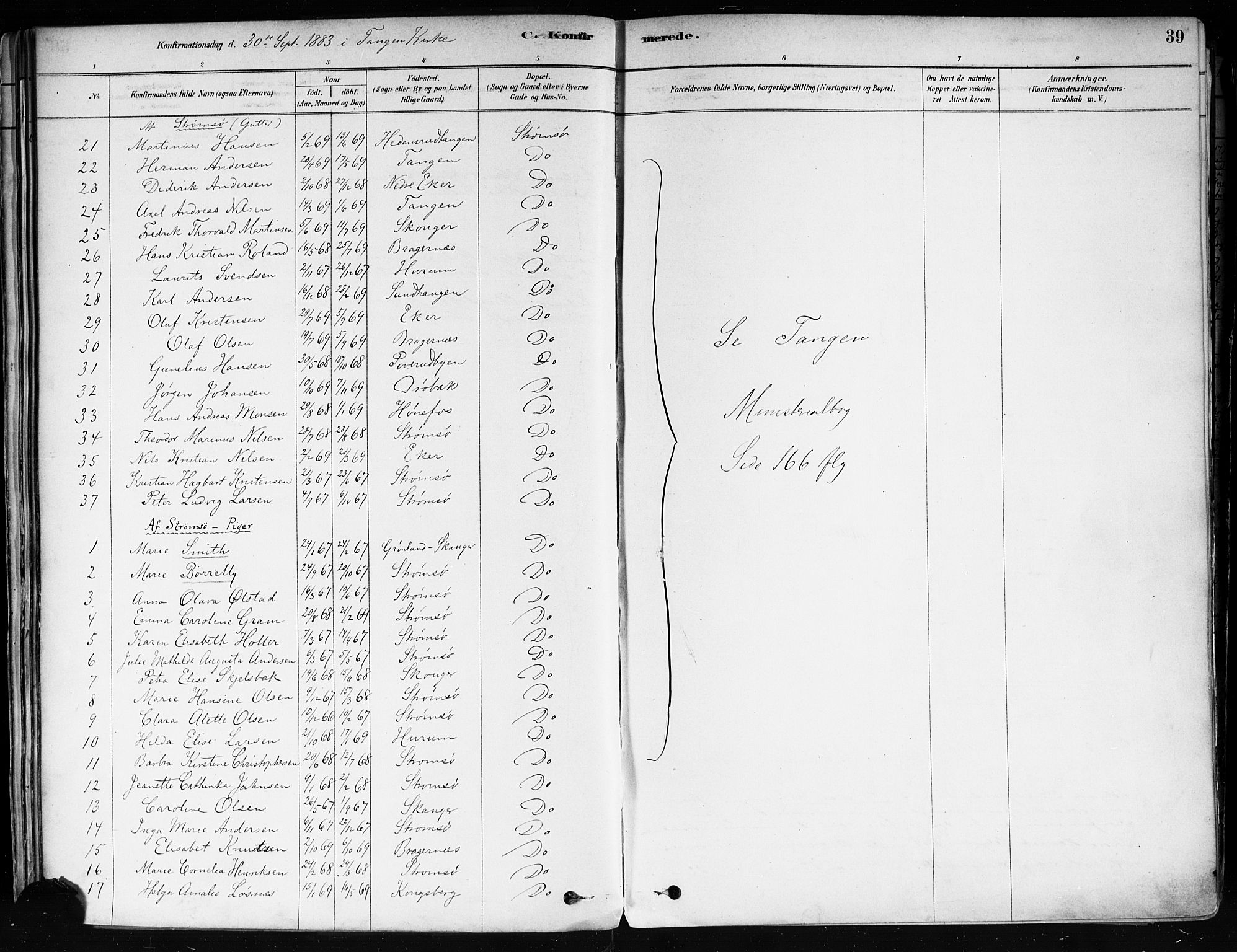 Strømsø kirkebøker, AV/SAKO-A-246/F/Fa/L0022: Parish register (official) no. I 22, 1879-1899, p. 39