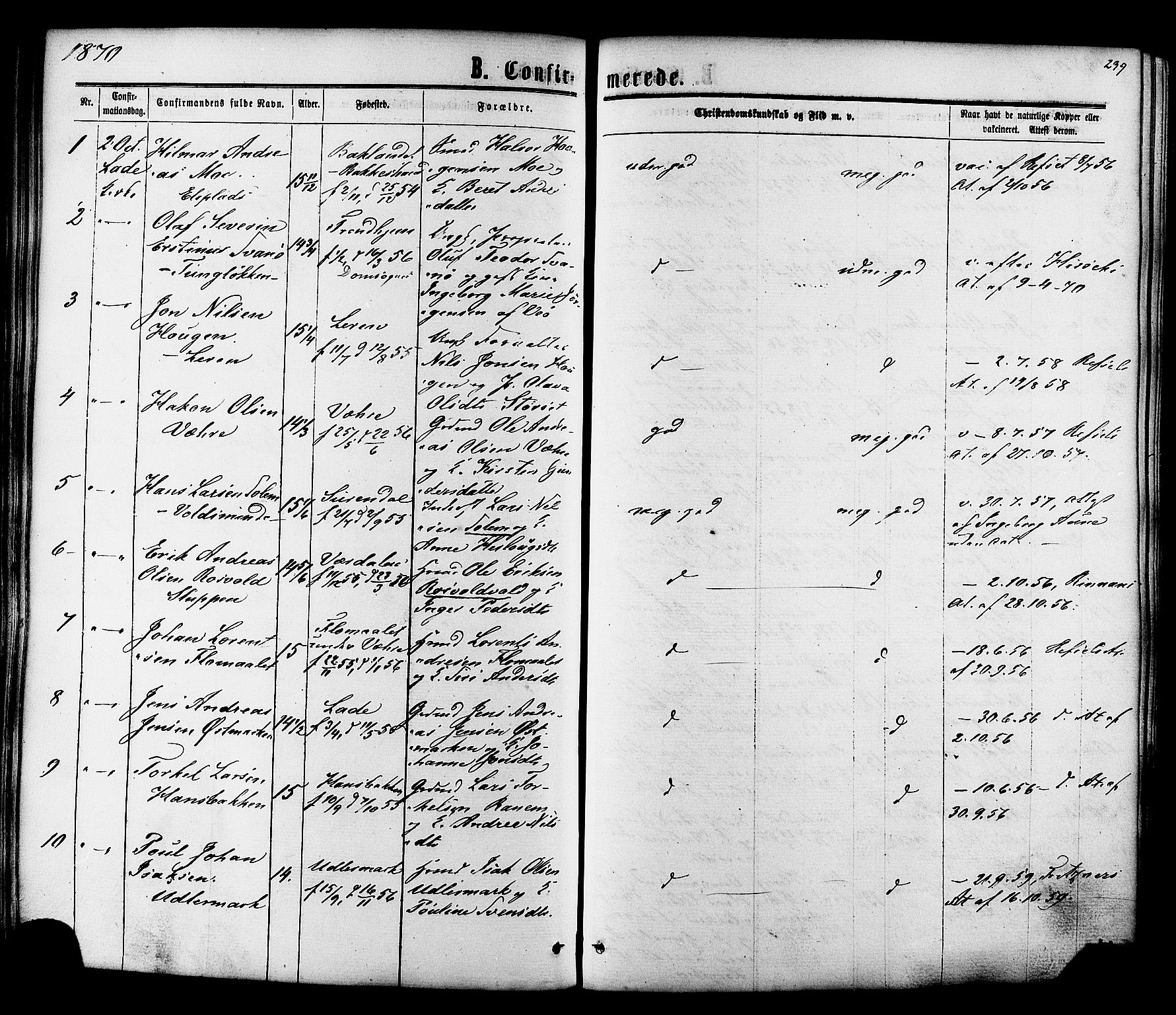 Ministerialprotokoller, klokkerbøker og fødselsregistre - Sør-Trøndelag, SAT/A-1456/606/L0293: Parish register (official) no. 606A08, 1866-1877, p. 239