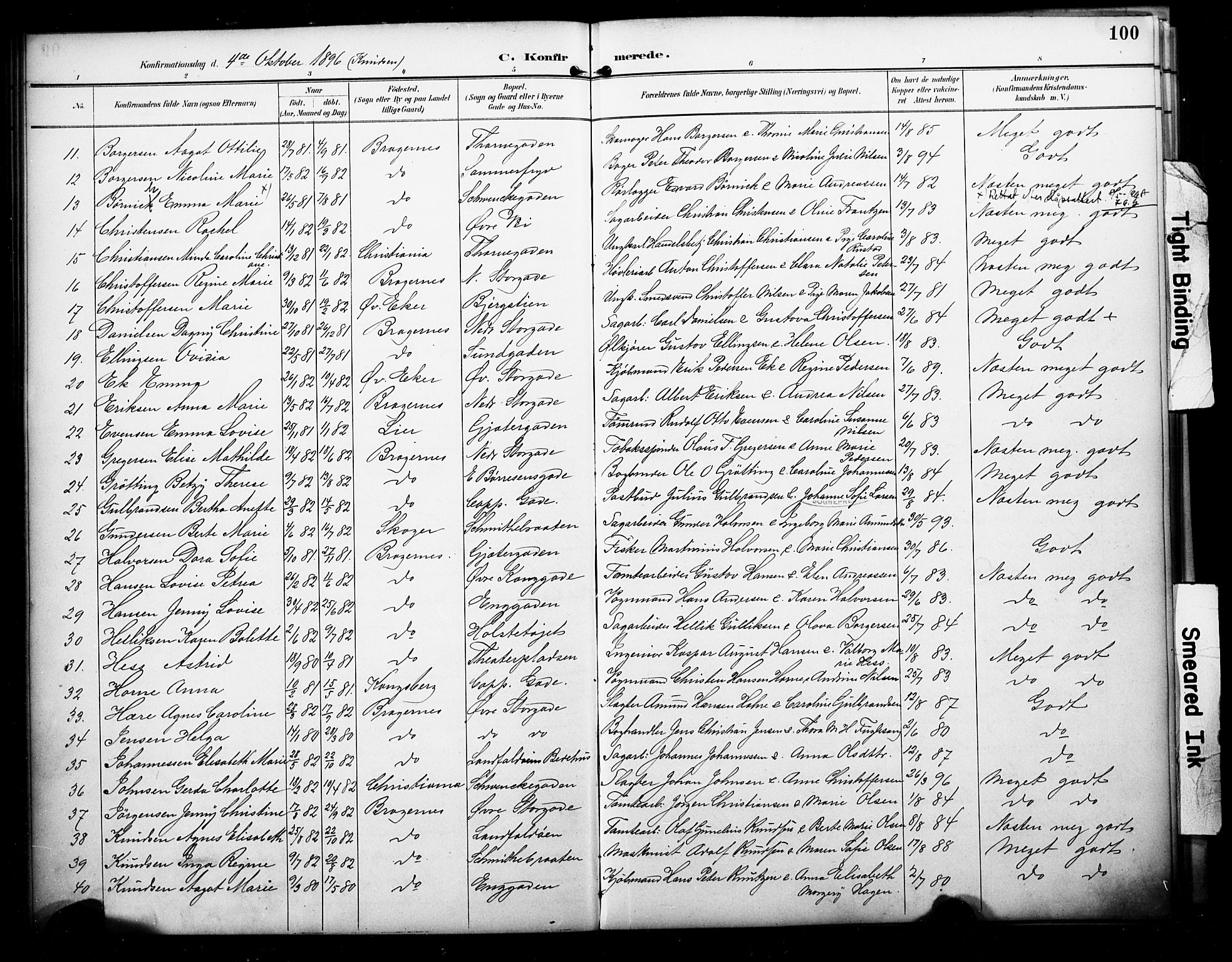 Bragernes kirkebøker, AV/SAKO-A-6/F/Fc/L0006: Parish register (official) no. III 6, 1888-1899, p. 100