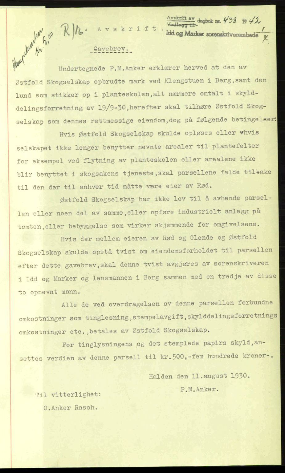 Idd og Marker sorenskriveri, AV/SAO-A-10283/G/Gb/Gbb/L0005: Mortgage book no. A5, 1941-1943, Diary no: : 438/1942