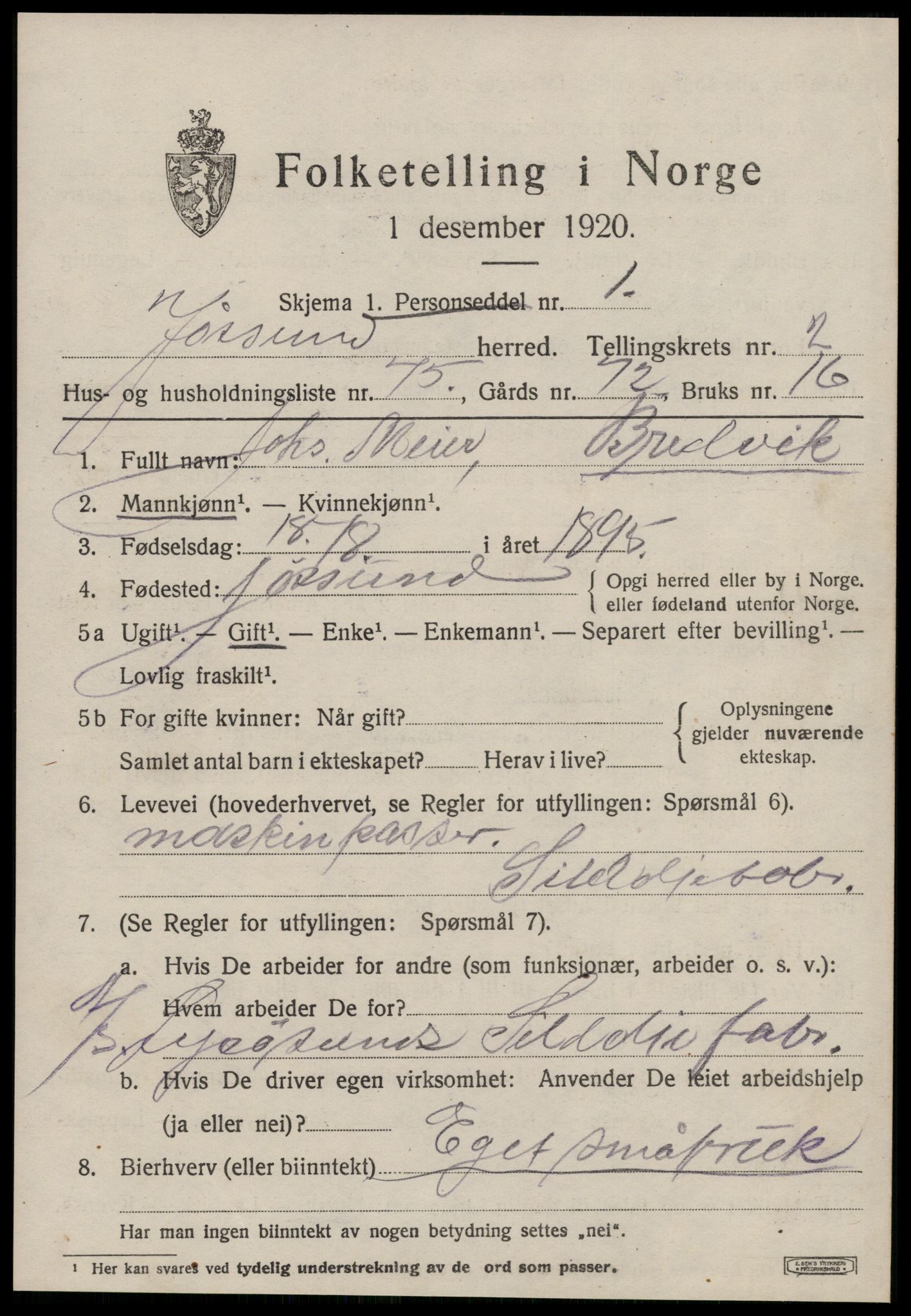 SAT, 1920 census for Jøssund, 1920, p. 2162