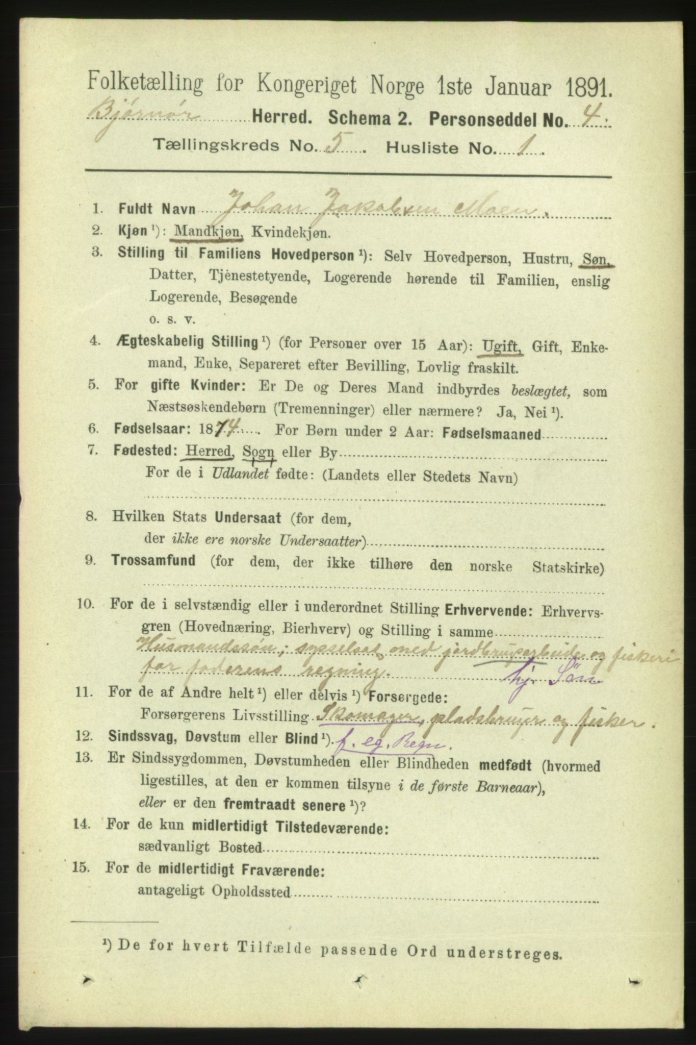 RA, 1891 census for 1632 Bjørnør, 1891, p. 2283