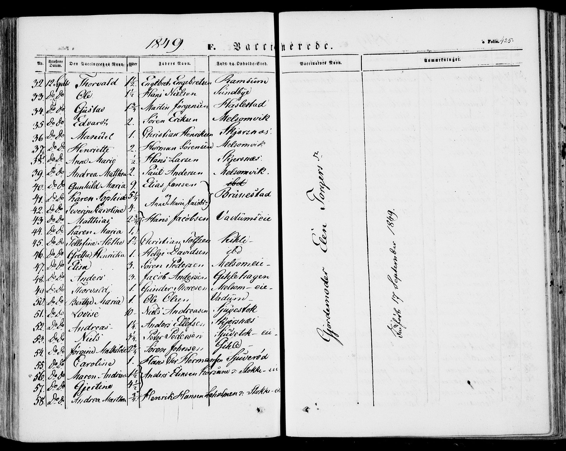 Stokke kirkebøker, SAKO/A-320/F/Fa/L0007: Parish register (official) no. I 7, 1844-1857, p. 425
