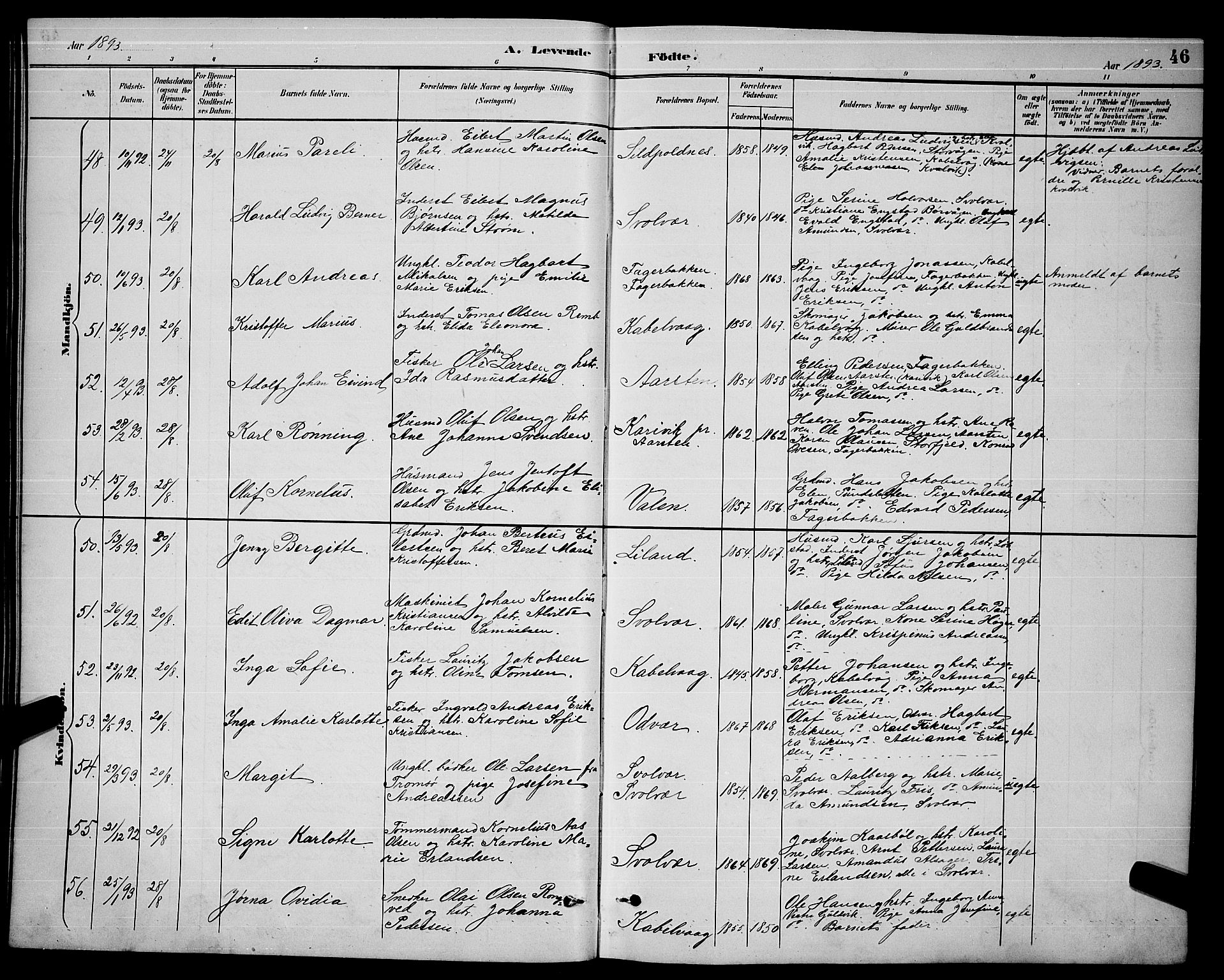 Ministerialprotokoller, klokkerbøker og fødselsregistre - Nordland, AV/SAT-A-1459/874/L1077: Parish register (copy) no. 874C06, 1891-1900, p. 46