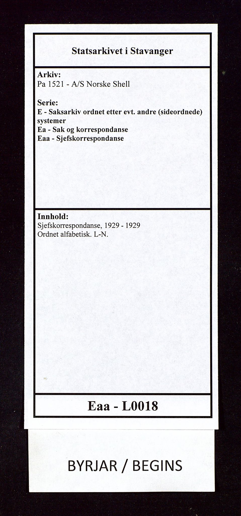 Pa 1521 - A/S Norske Shell, SAST/A-101915/E/Ea/Eaa/L0018: Sjefskorrespondanse, 1929, p. 1