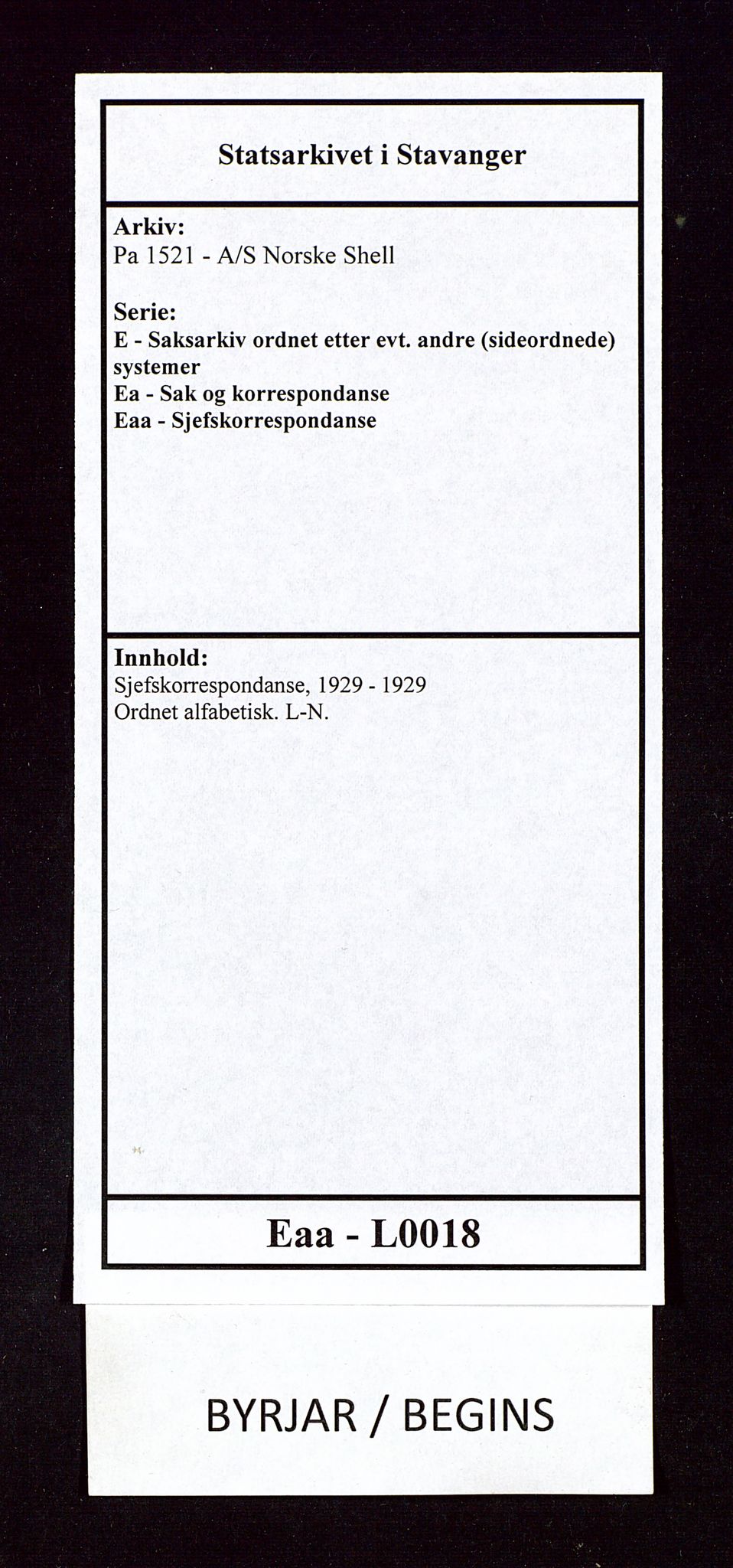 Pa 1521 - A/S Norske Shell, AV/SAST-A-101915/E/Ea/Eaa/L0018: Sjefskorrespondanse, 1929, p. 1