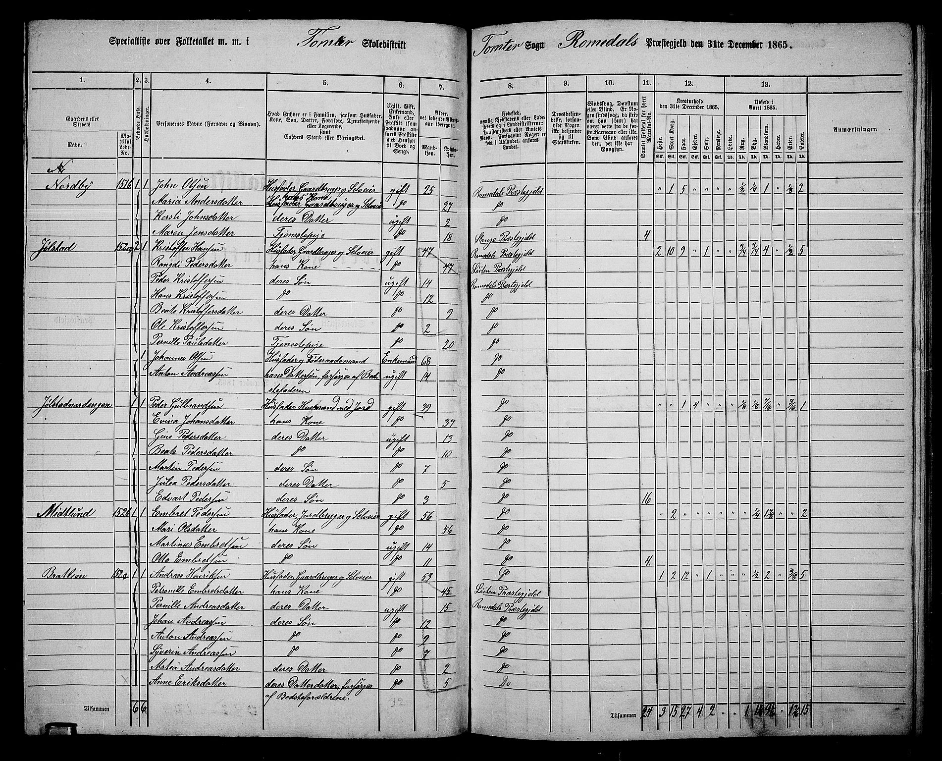 RA, 1865 census for Romedal, 1865, p. 136