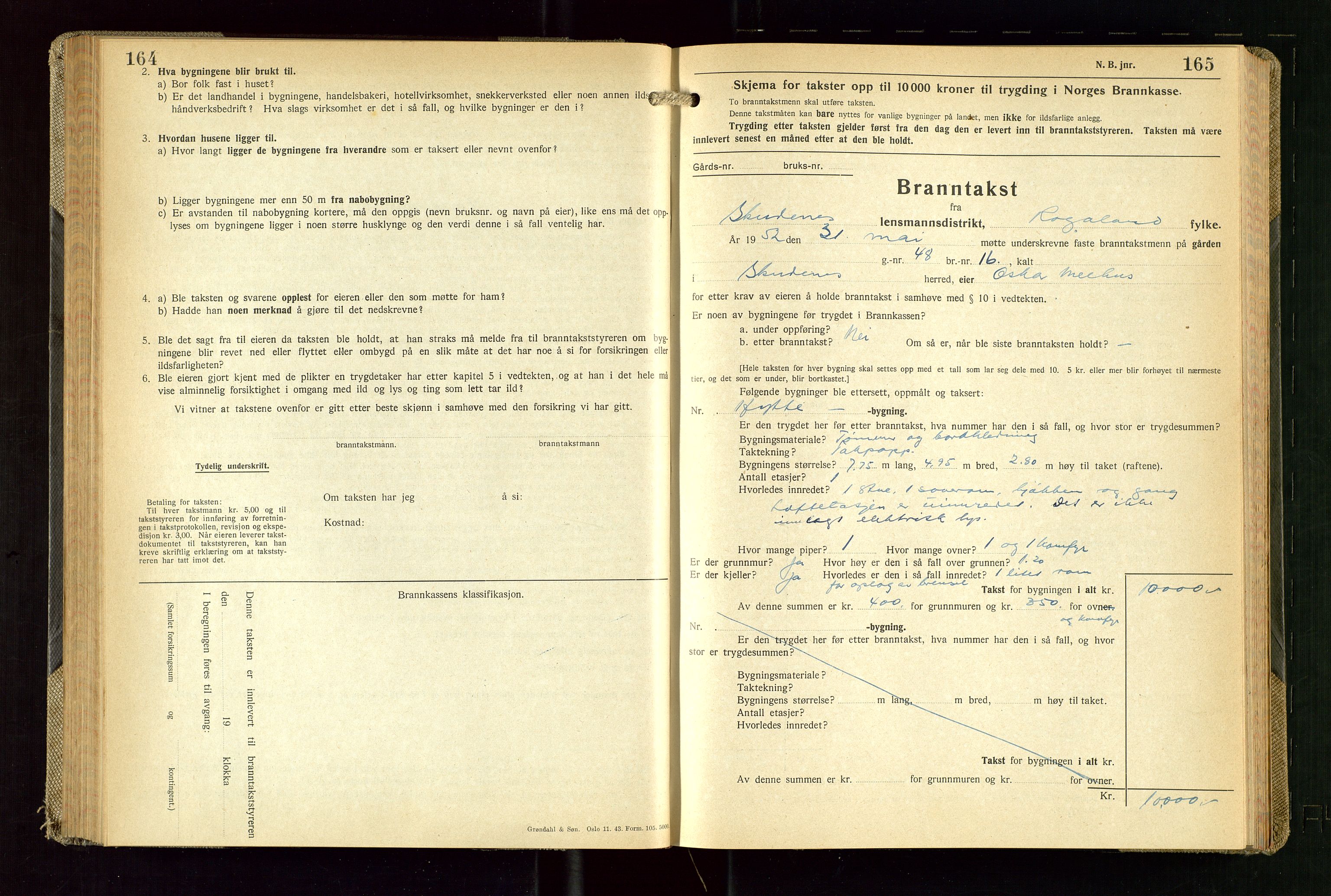 Skudenes lensmannskontor, AV/SAST-A-100444/Gob/L0003: "Brandtakstprotokoll", 1942-1954, p. 164-165