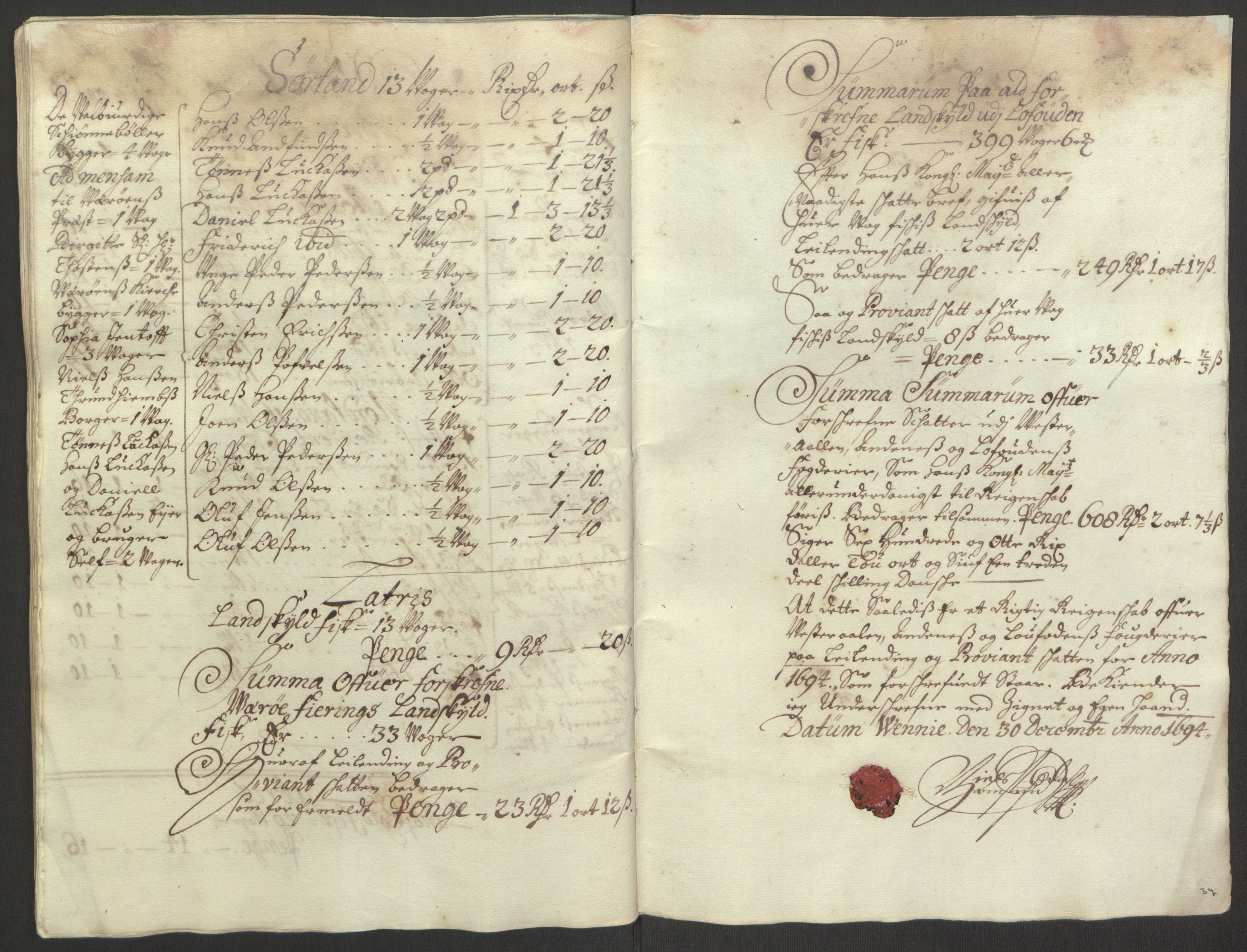 Rentekammeret inntil 1814, Reviderte regnskaper, Fogderegnskap, RA/EA-4092/R67/L4677: Fogderegnskap Vesterålen, Andenes og Lofoten, 1694-1695, p. 51