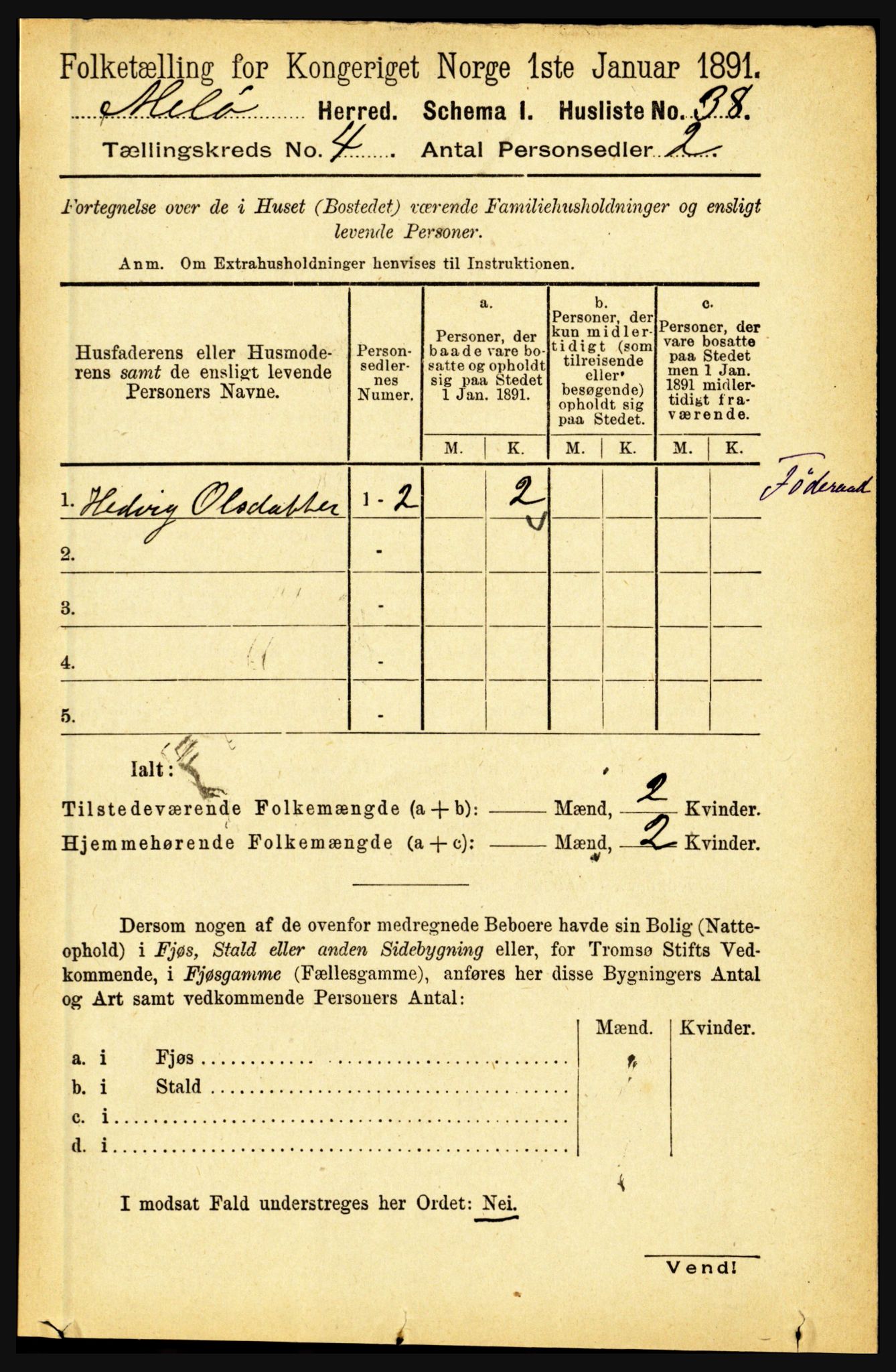 RA, 1891 census for 1837 Meløy, 1891, p. 1455