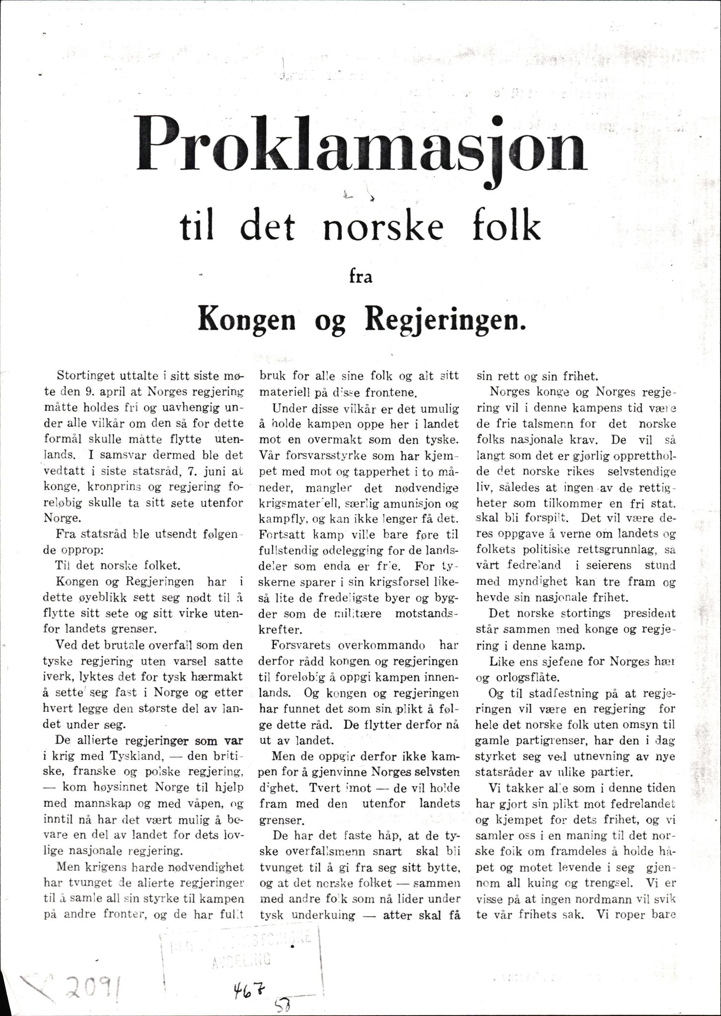 Forsvaret, Forsvarets krigshistoriske avdeling, AV/RA-RAFA-2017/Y/Yf/L0199: II-C-11-2101  -  Kapitulasjonen i 1940, 1940-1971, p. 2