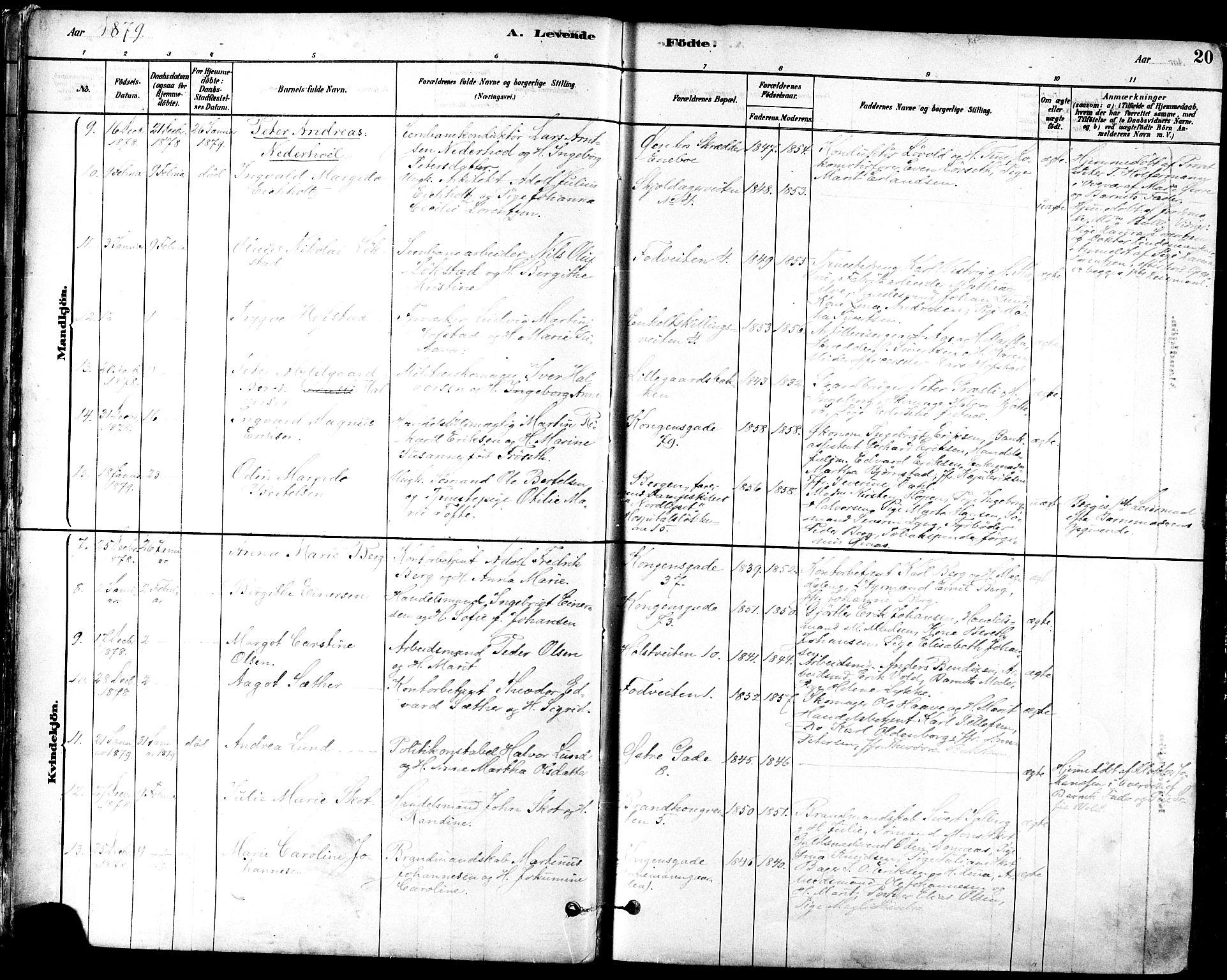 Ministerialprotokoller, klokkerbøker og fødselsregistre - Sør-Trøndelag, SAT/A-1456/601/L0057: Parish register (official) no. 601A25, 1877-1891, p. 20