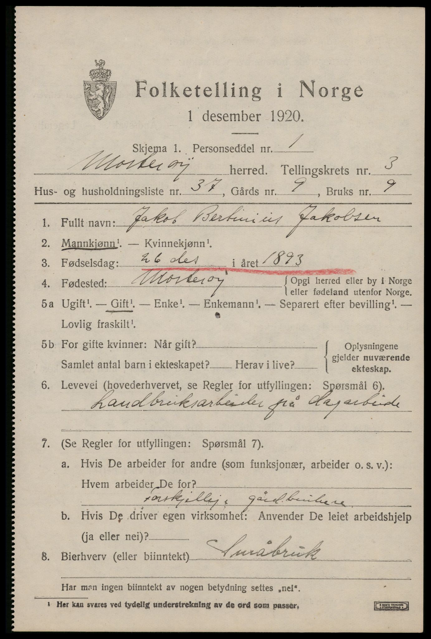 SAST, 1920 census for Mosterøy, 1920, p. 1452