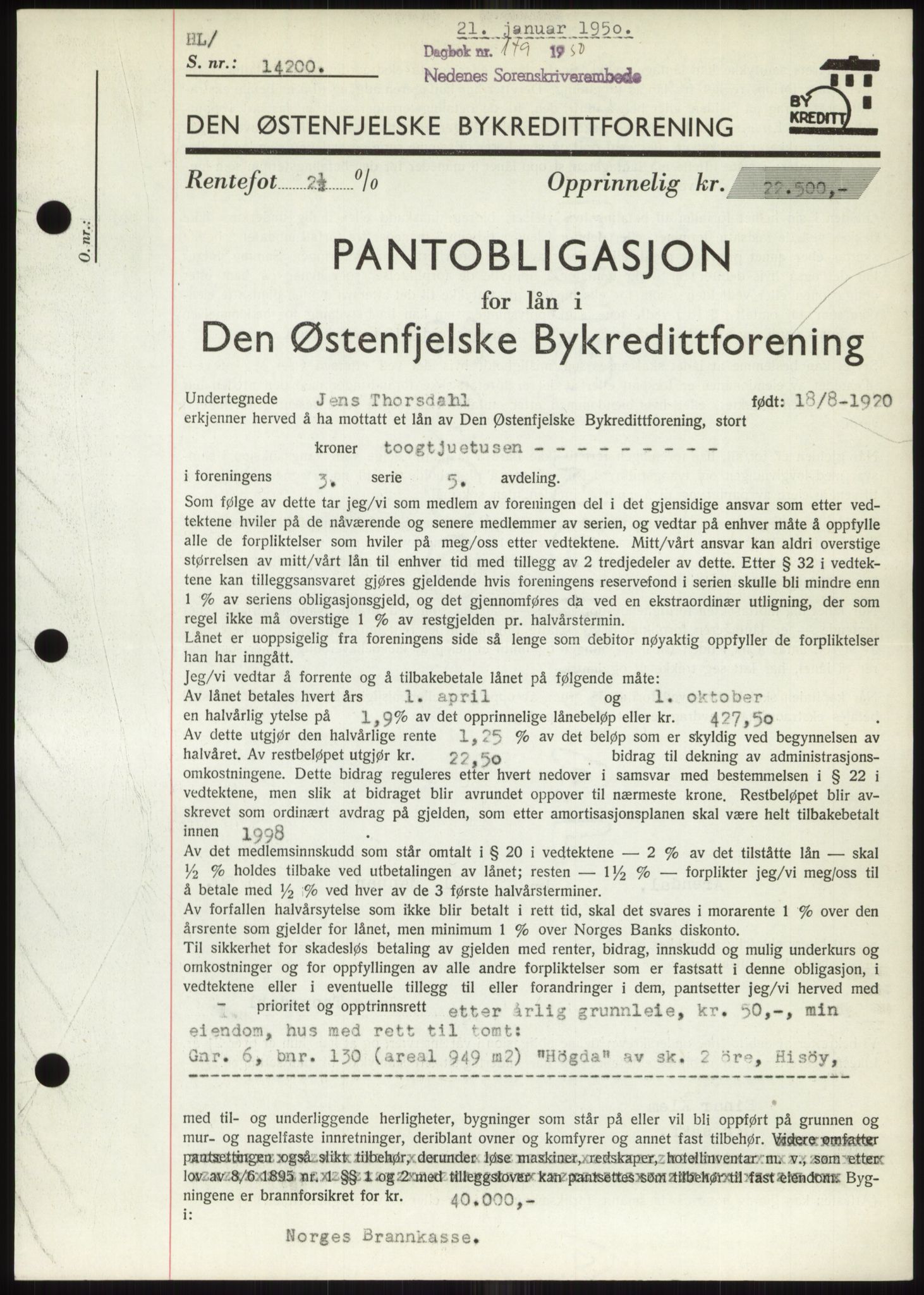 Nedenes sorenskriveri, AV/SAK-1221-0006/G/Gb/Gbb/L0007: Mortgage book no. B7, 1949-1950, Diary no: : 149/1950