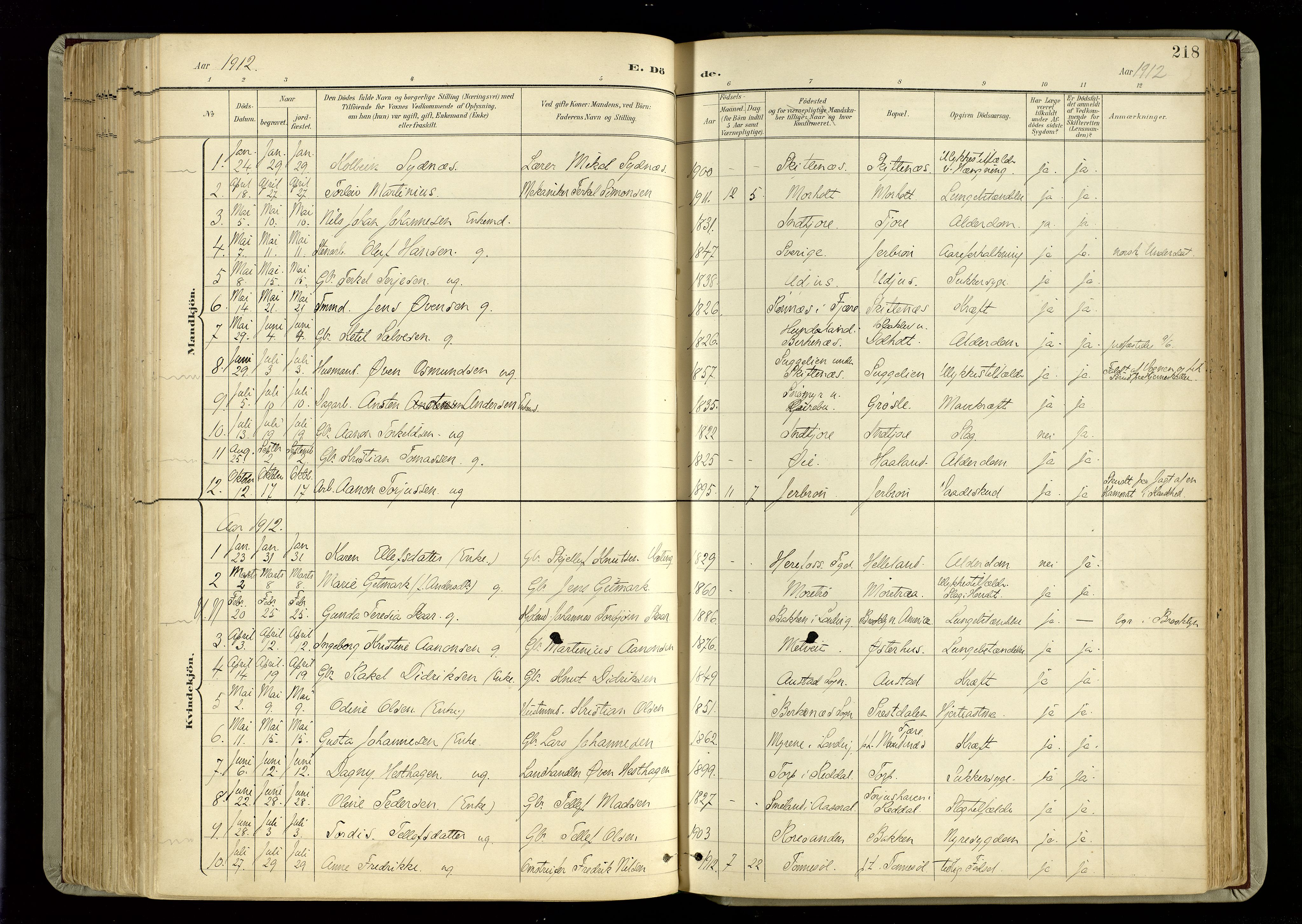 Hommedal sokneprestkontor, AV/SAK-1111-0023/F/Fa/Fab/L0007: Parish register (official) no. A 7, 1898-1924, p. 218