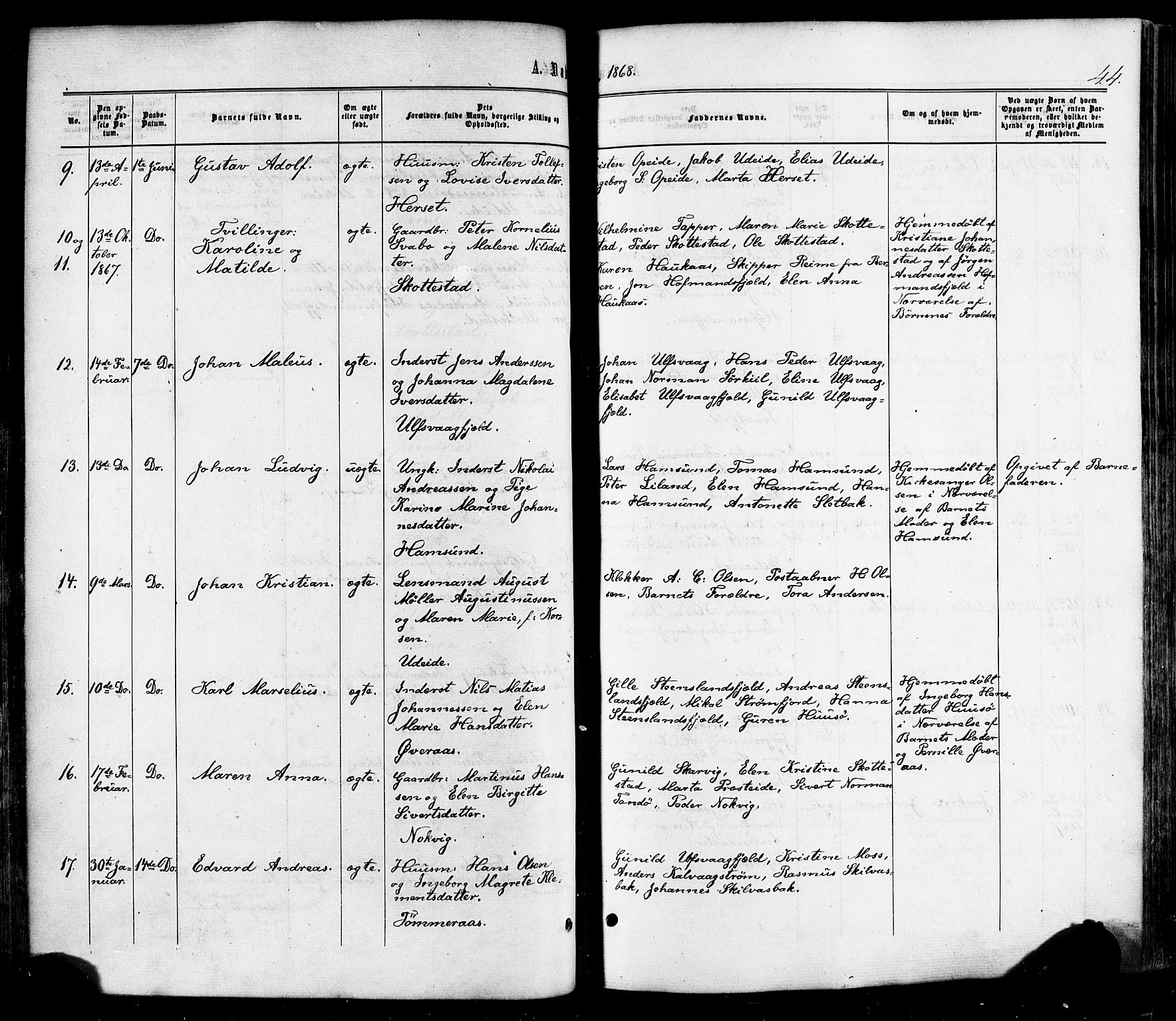 Ministerialprotokoller, klokkerbøker og fødselsregistre - Nordland, SAT/A-1459/859/L0845: Parish register (official) no. 859A05, 1863-1877, p. 44