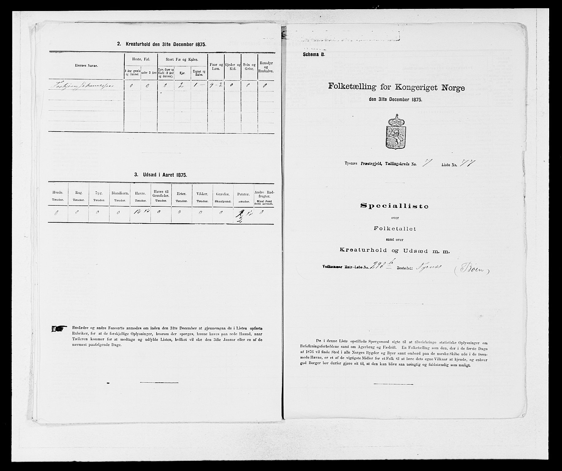 SAB, 1875 census for 1223P Tysnes, 1875, p. 927